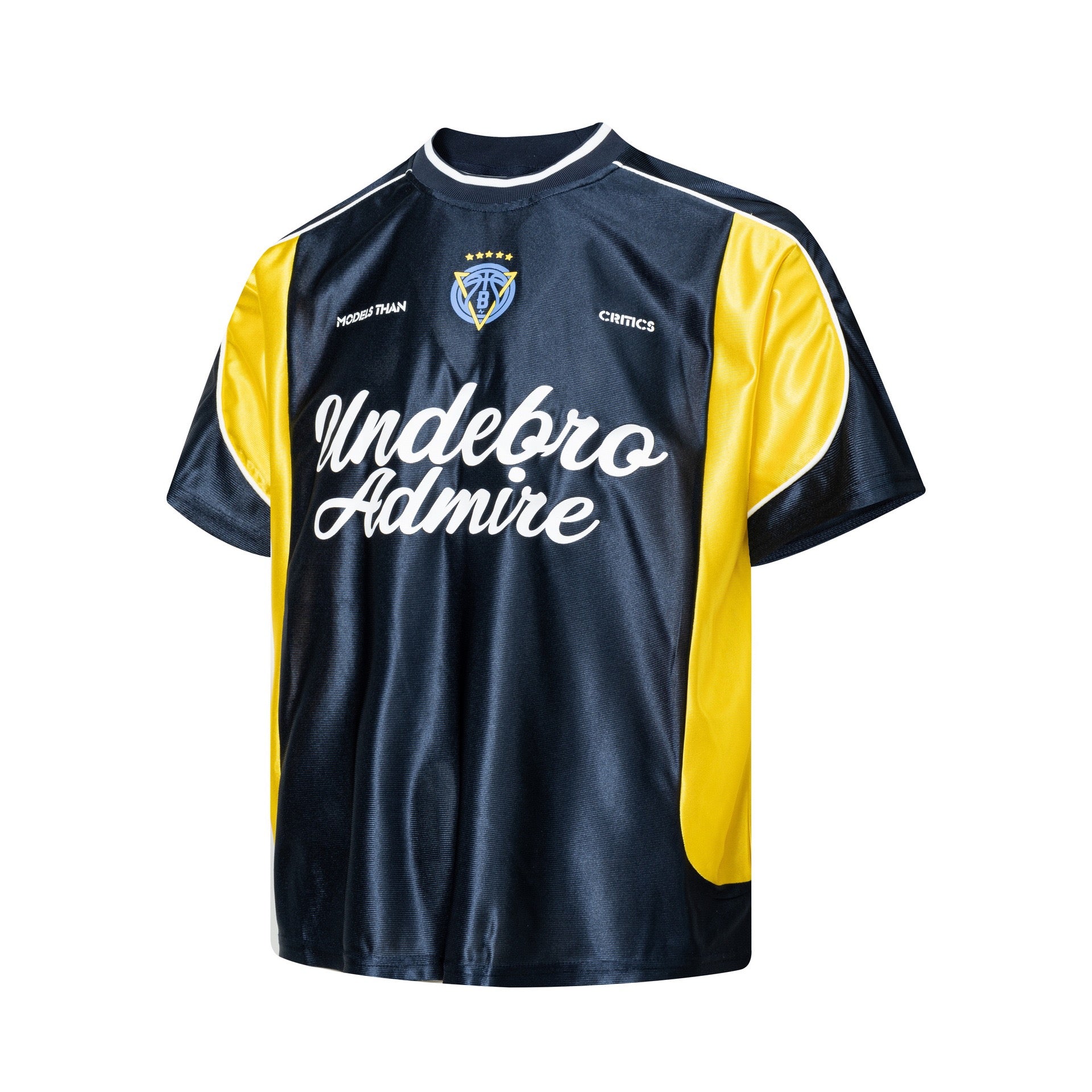 Unisex Football-Inspired Colorblock Jersey Tee (Undebro Admire Graphic – Black/Blue or Navy/Yellow)