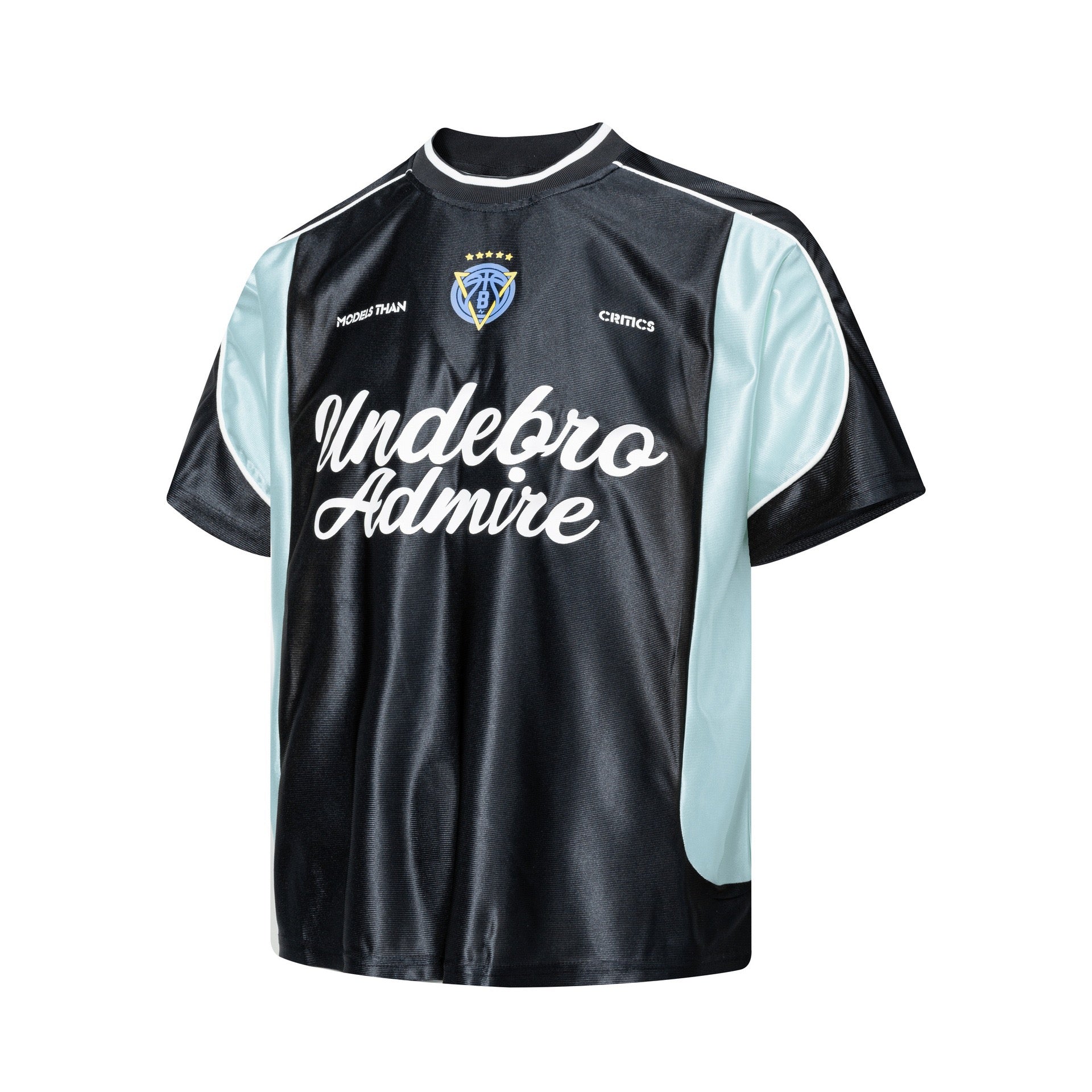 Unisex Football-Inspired Colorblock Jersey Tee (Undebro Admire Graphic – Black/Blue or Navy/Yellow)