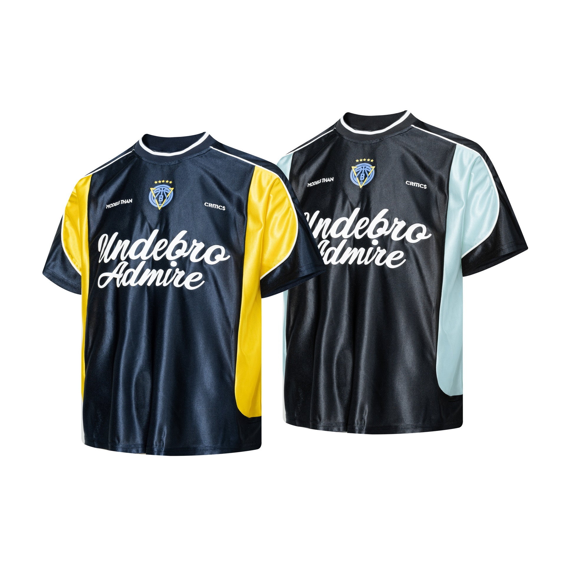 Unisex Football-Inspired Colorblock Jersey Tee (Undebro Admire Graphic – Black/Blue or Navy/Yellow)