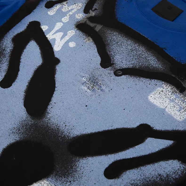Givenchy Spray-Paint Bulldog Graphic Tee – Blue / Yellow