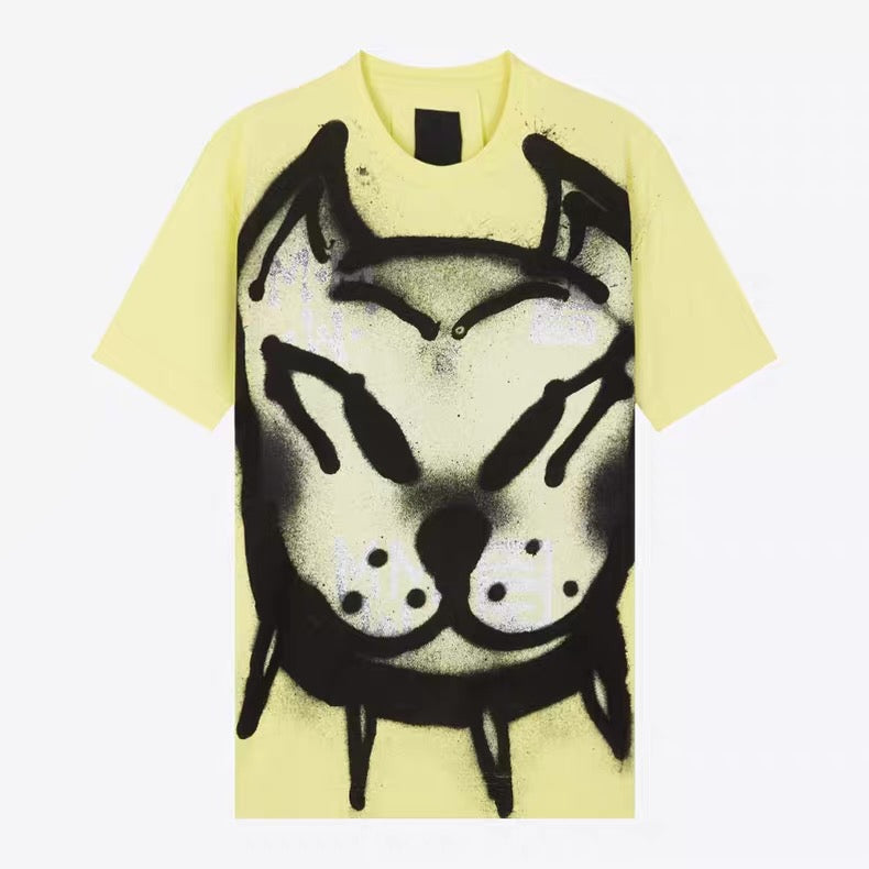 Givenchy Spray-Paint Bulldog Graphic Tee – Blue / Yellow