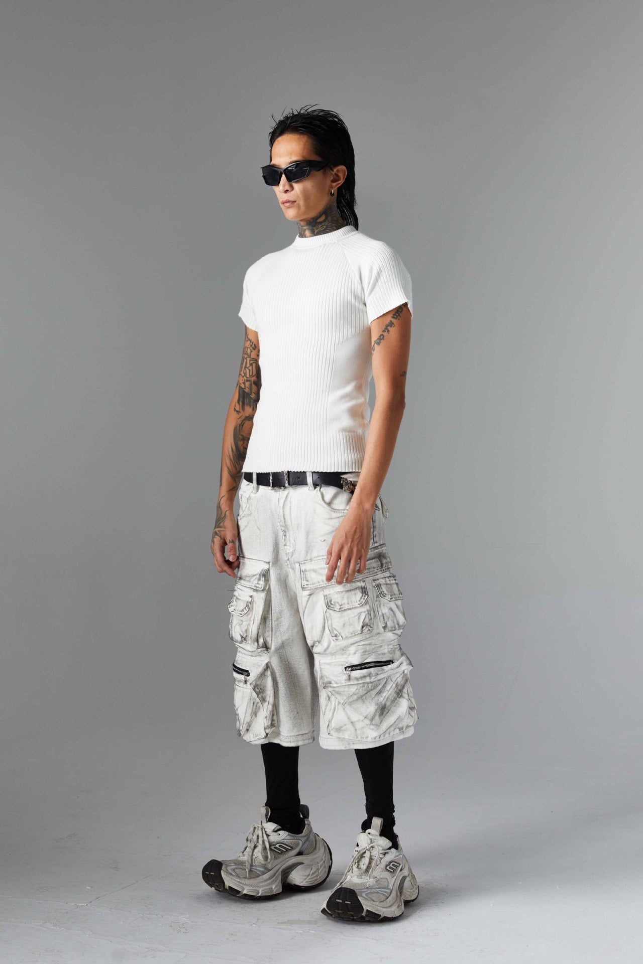 ATSF30 Distressed Multi-Pocket Cargo Shorts – Washed Grey