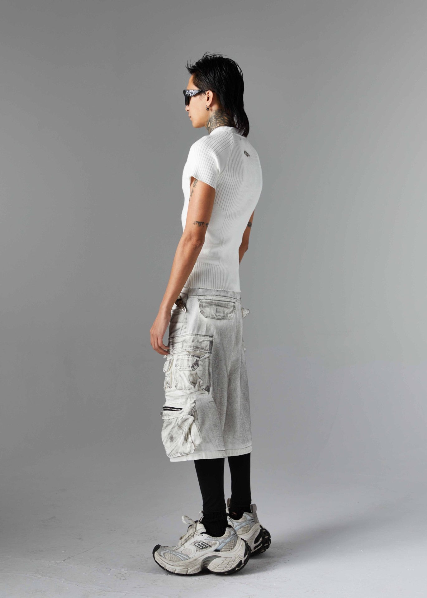 ATSF30 Distressed Multi-Pocket Cargo Shorts – Washed Grey