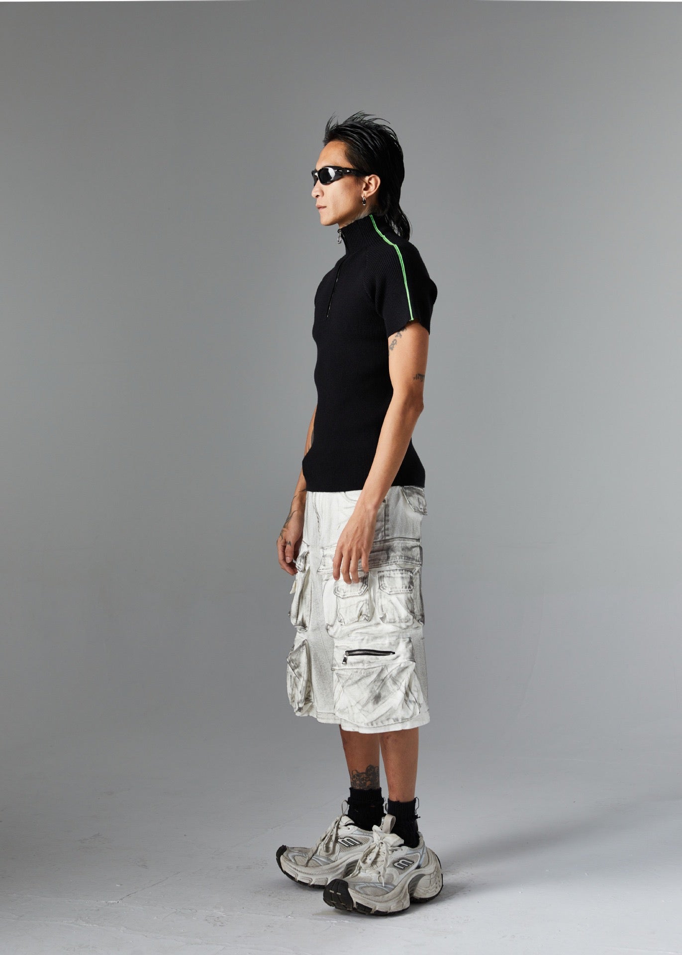 ATSF30 Distressed Multi-Pocket Cargo Shorts – Washed Grey