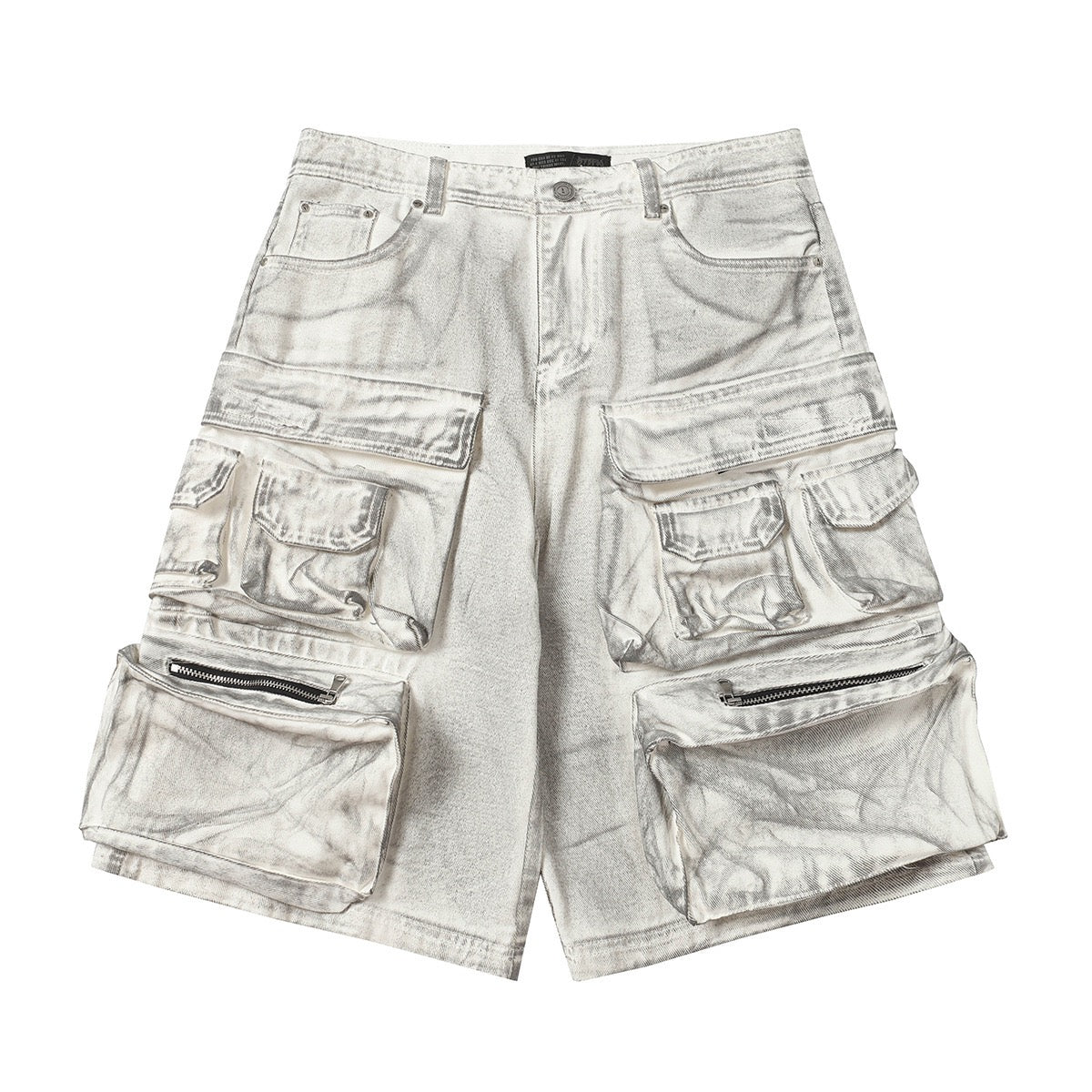 ATSF30 Distressed Multi-Pocket Cargo Shorts – Washed Grey