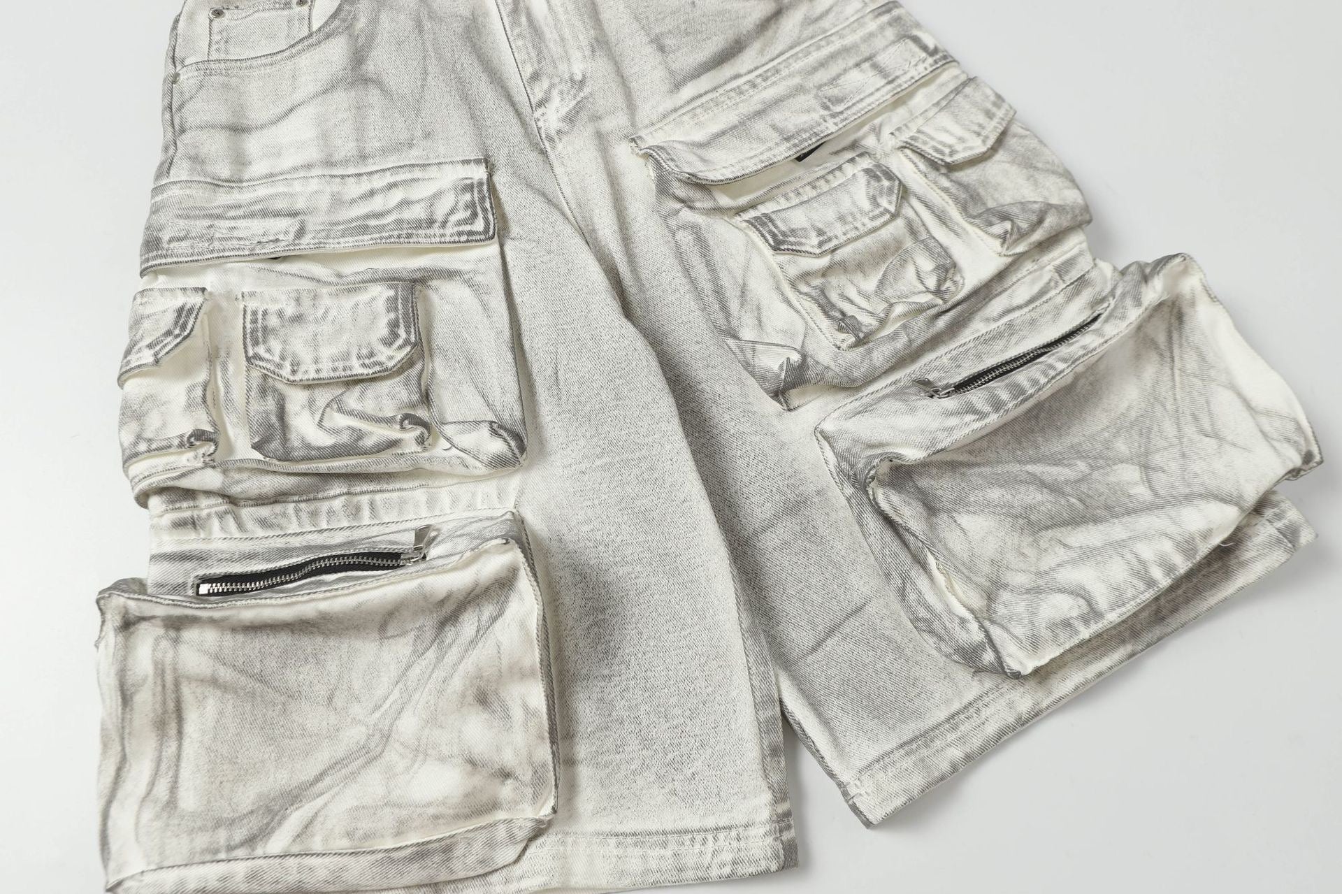 ATSF30 Distressed Multi-Pocket Cargo Shorts – Washed Grey