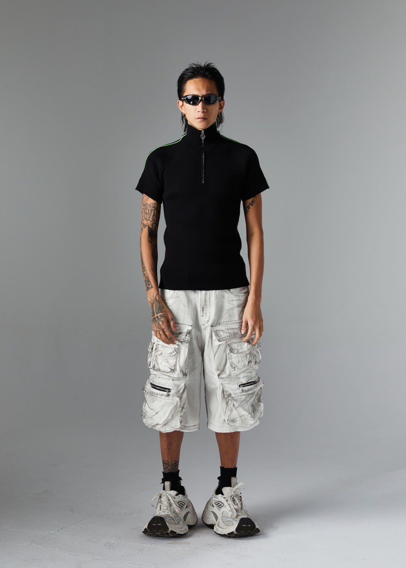 ATSF30 Distressed Multi-Pocket Cargo Shorts – Washed Grey