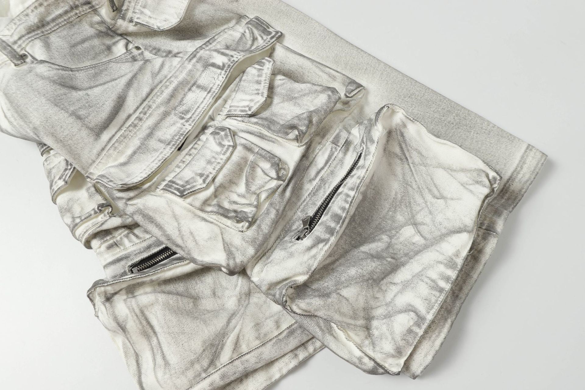 ATSF30 Distressed Multi-Pocket Cargo Shorts – Washed Grey