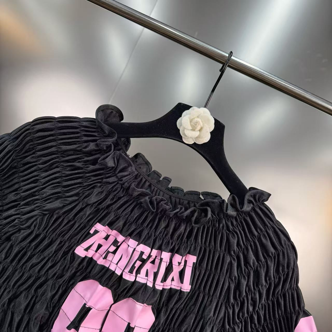 ZENGXIXI Ruched Jersey Number Crop Top – Blue / Black / Purple