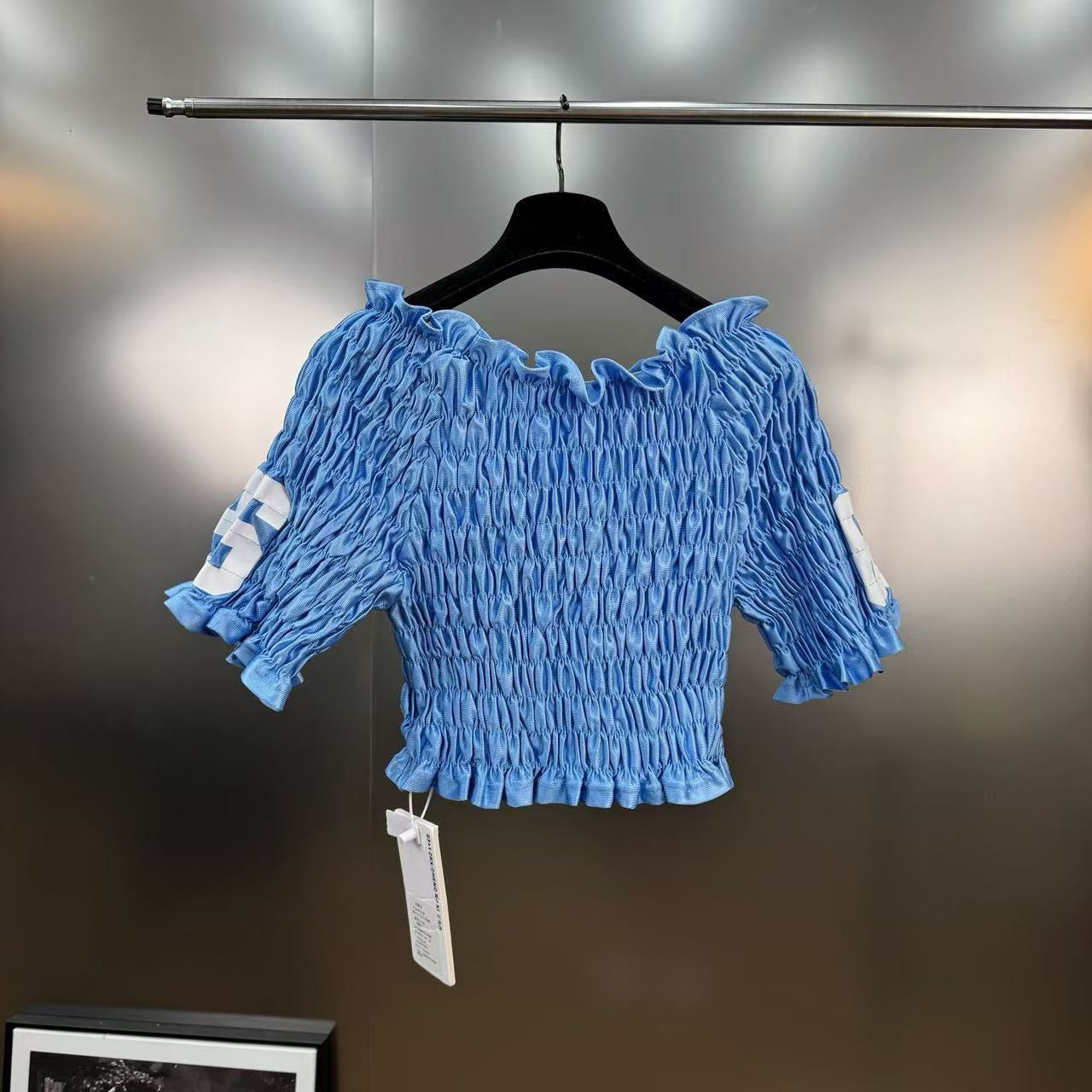 ZENGXIXI Ruched Jersey Number Crop Top – Blue / Black / Purple