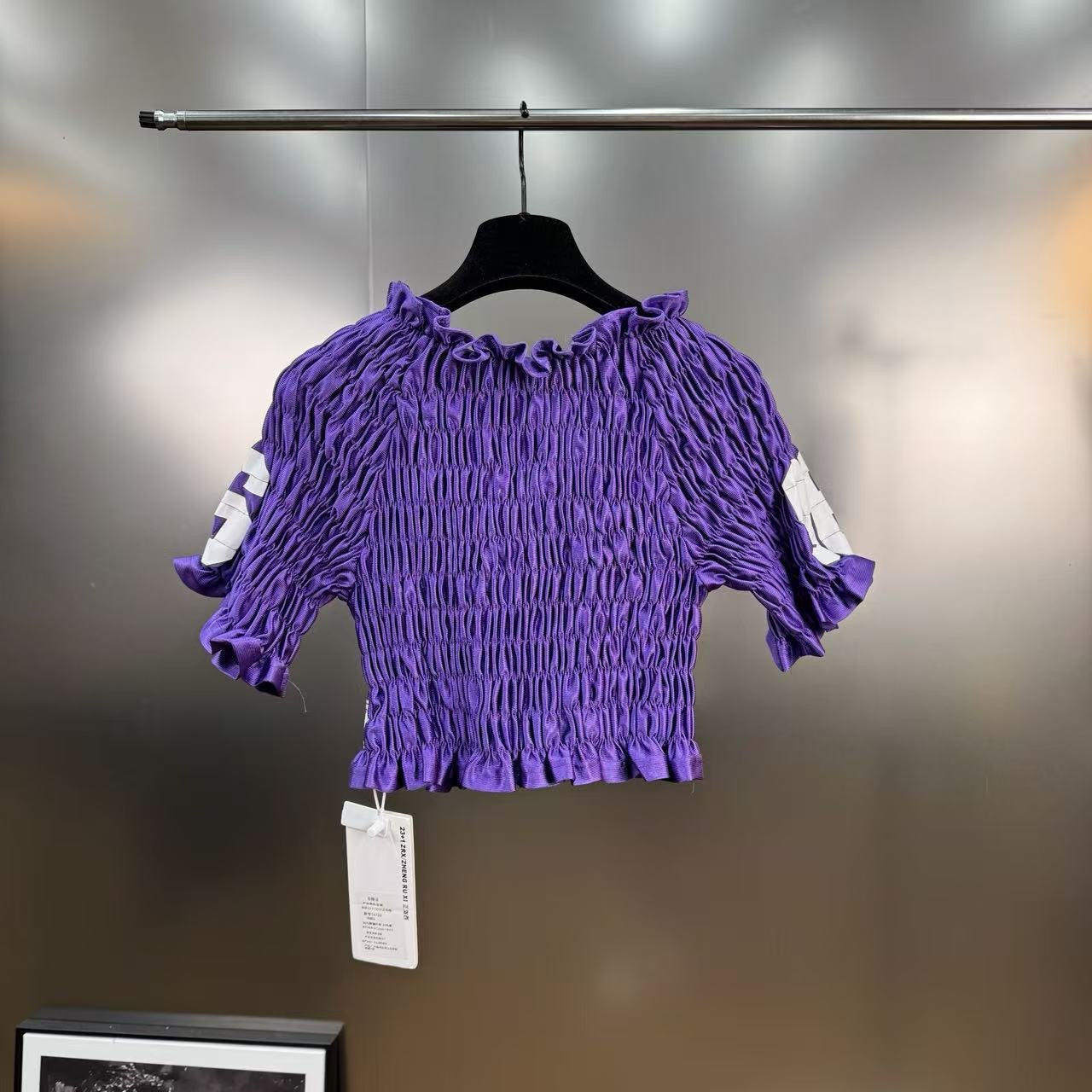 ZENGXIXI Ruched Jersey Number Crop Top – Blue / Black / Purple