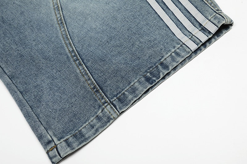 Panelled Stripe Tech-Curve Denim Shorts Unisex – Vintage Blue / Matte Black