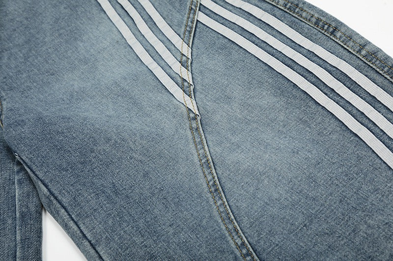 Panelled Stripe Tech-Curve Denim Shorts Unisex – Vintage Blue / Matte Black