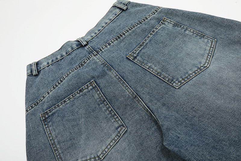 Panelled Stripe Tech-Curve Denim Shorts Unisex – Vintage Blue / Matte Black