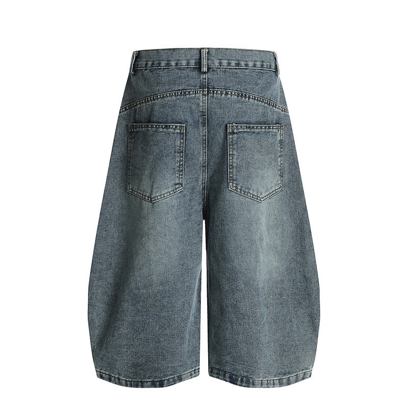 Panelled Stripe Tech-Curve Denim Shorts Unisex – Vintage Blue / Matte Black