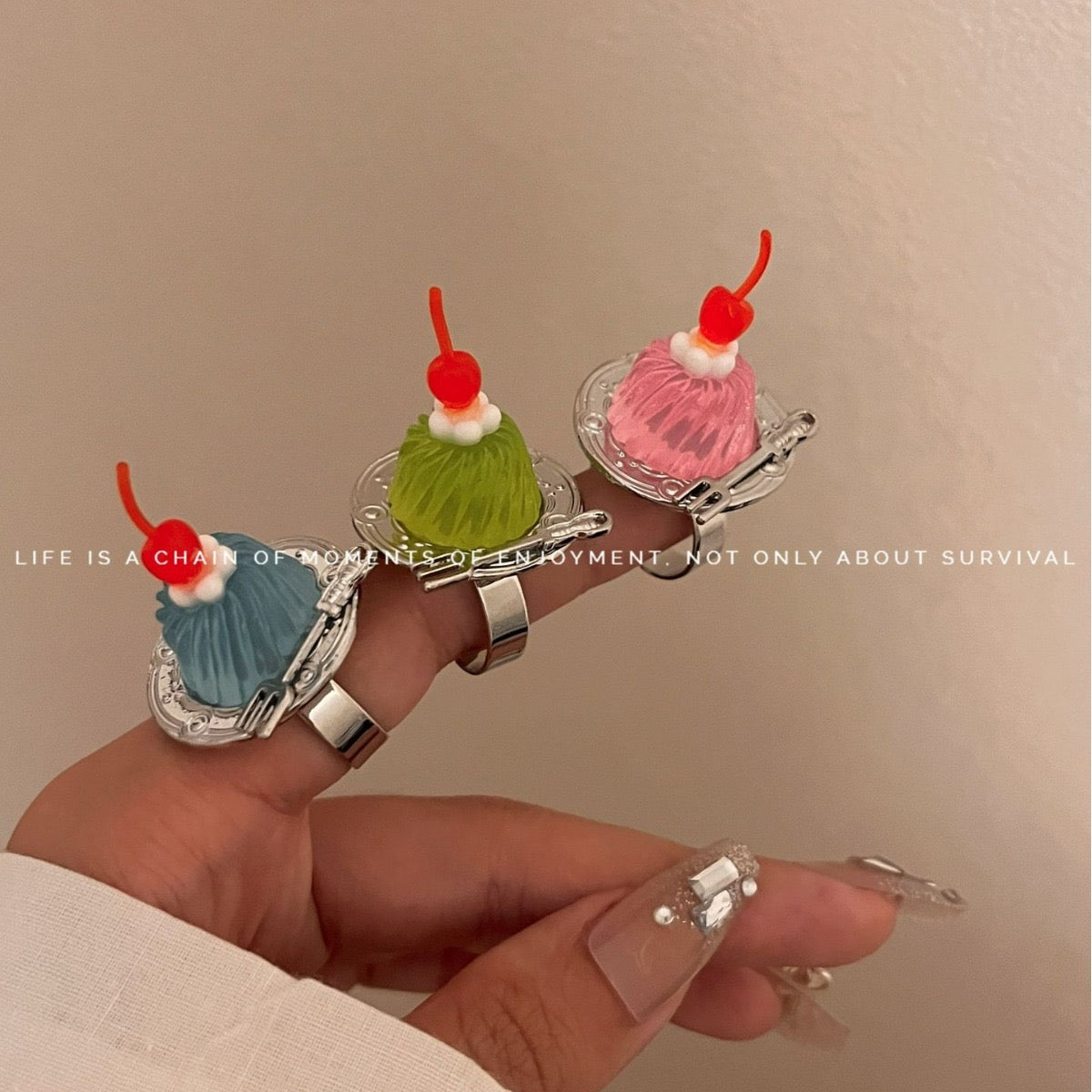 Dessert Fantasy Adjustable Ring – Blue / Pink / Green / Red / Yellow