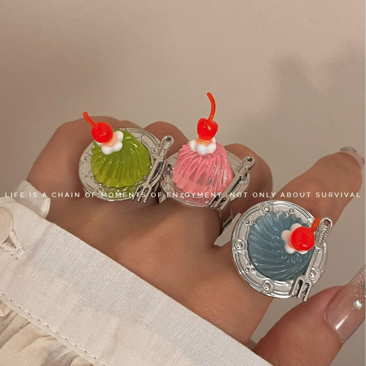Dessert Fantasy Adjustable Ring – Blue / Pink / Green / Red / Yellow