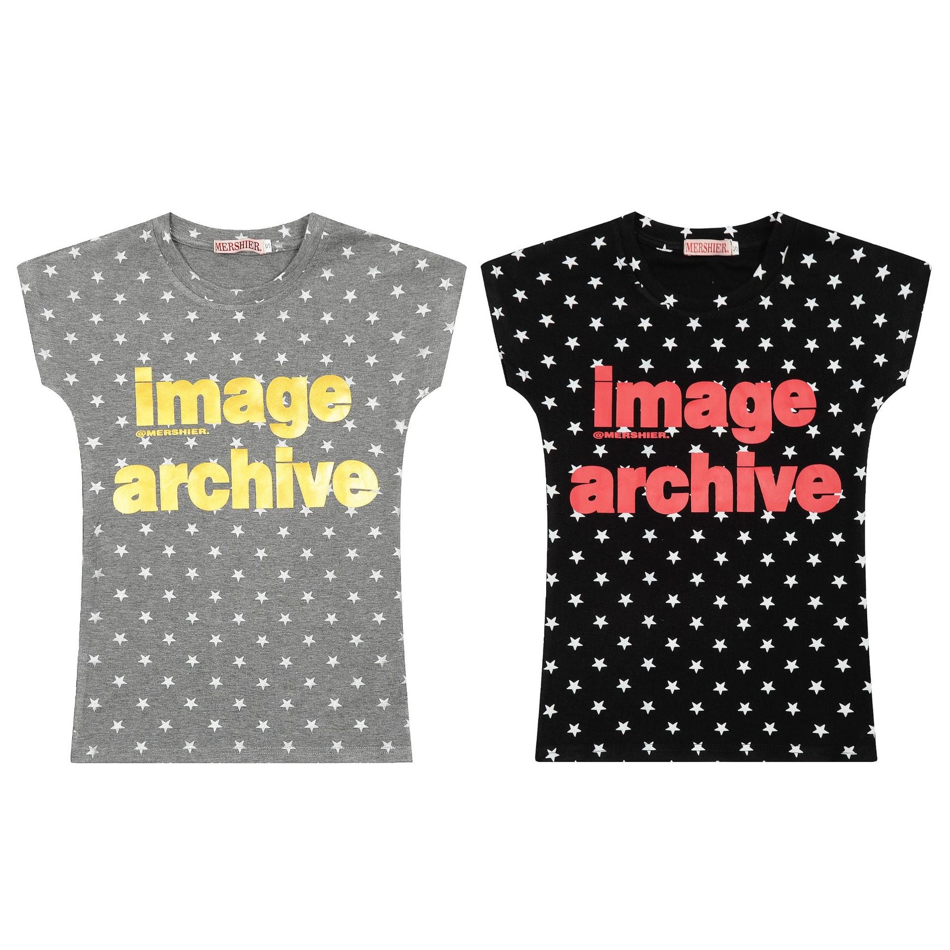 Star-Print “Image Archive” Fitted Tee – Yellow / Red