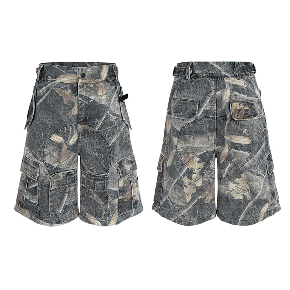 Tactical Camo Paneled Cargo Shorts – Earth Bark Print