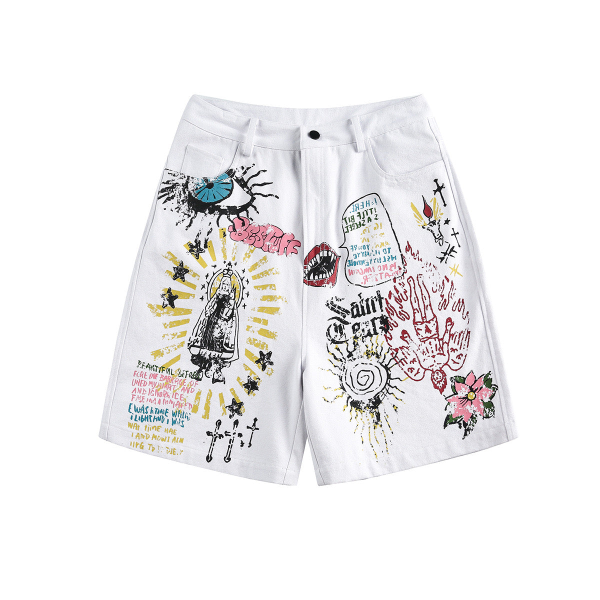 Mad Graffiti Hand-Painted Shorts – Chaos White