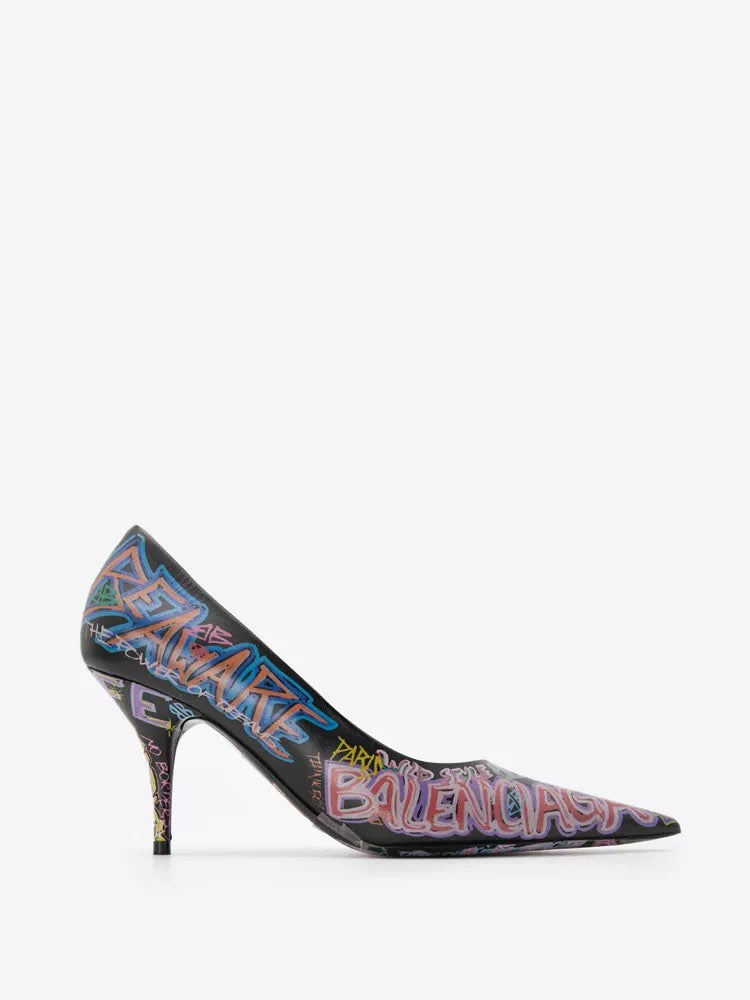 Balenciaga Graffiti Print Pointed-Toe Pumps – Black Multicolor