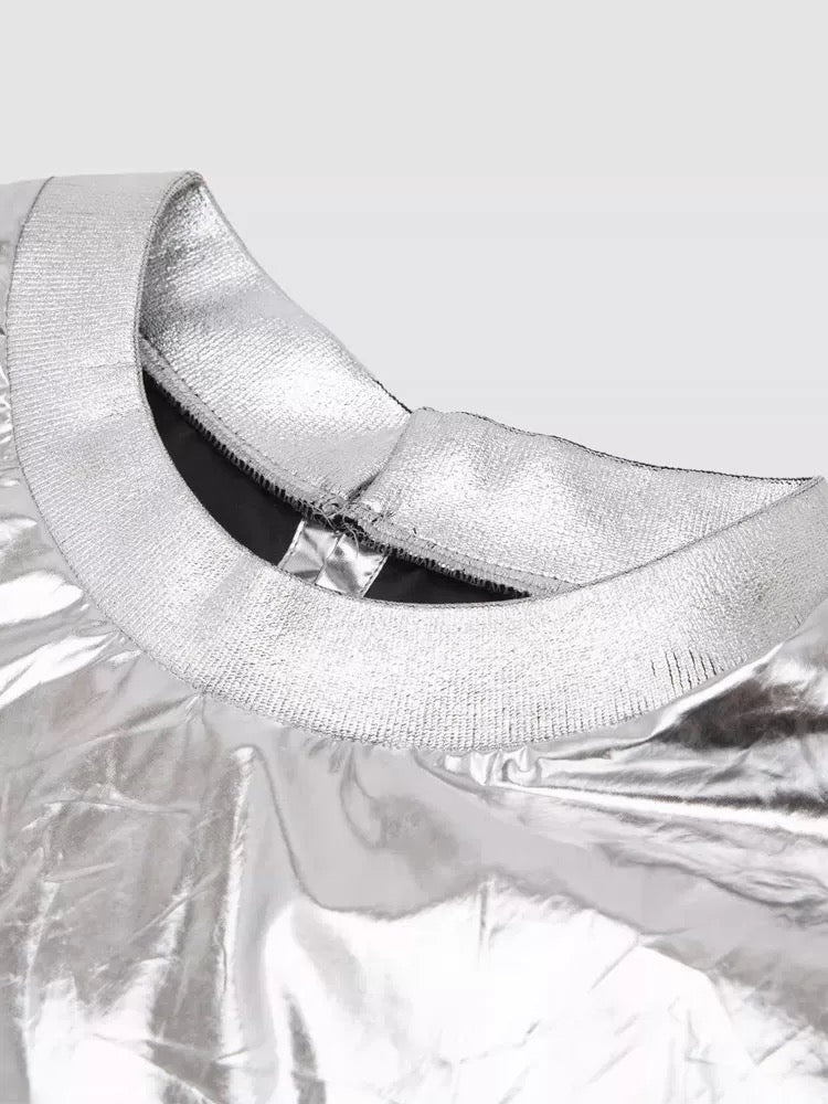 Alexander McQueen Metallic Foil Short-Sleeve Top – Silver