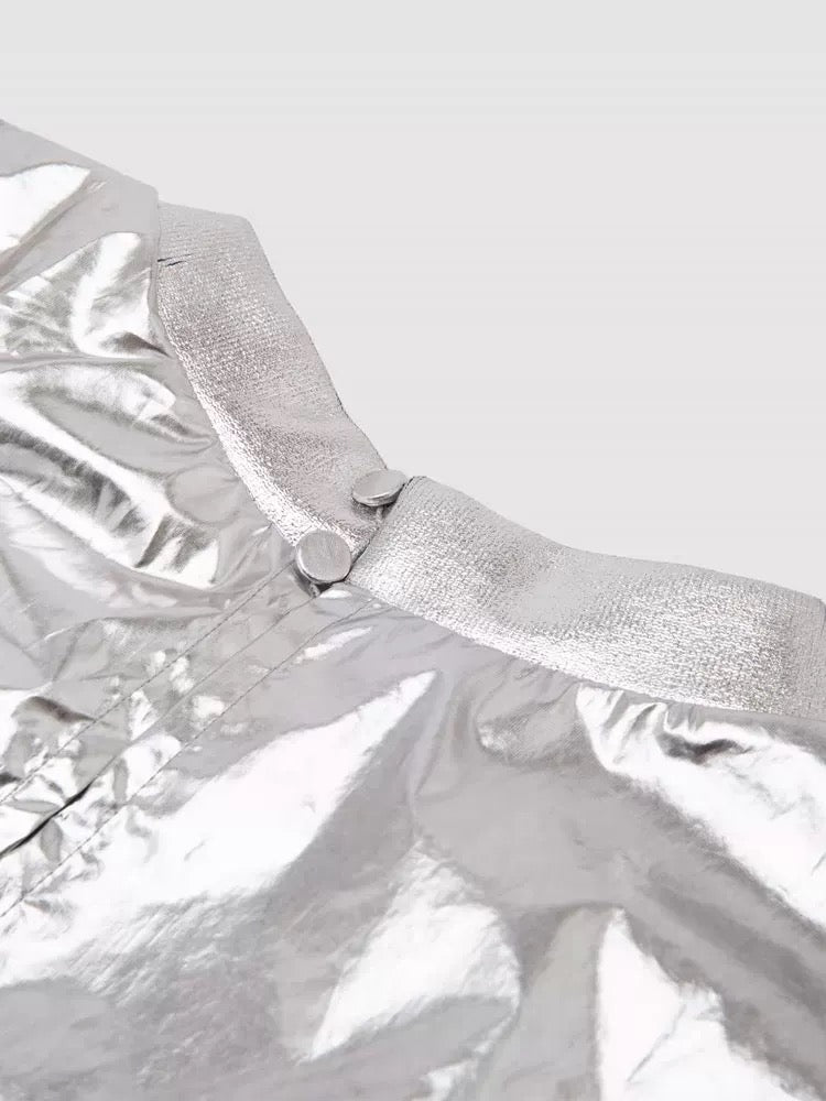 Alexander McQueen Metallic Foil Short-Sleeve Top – Silver