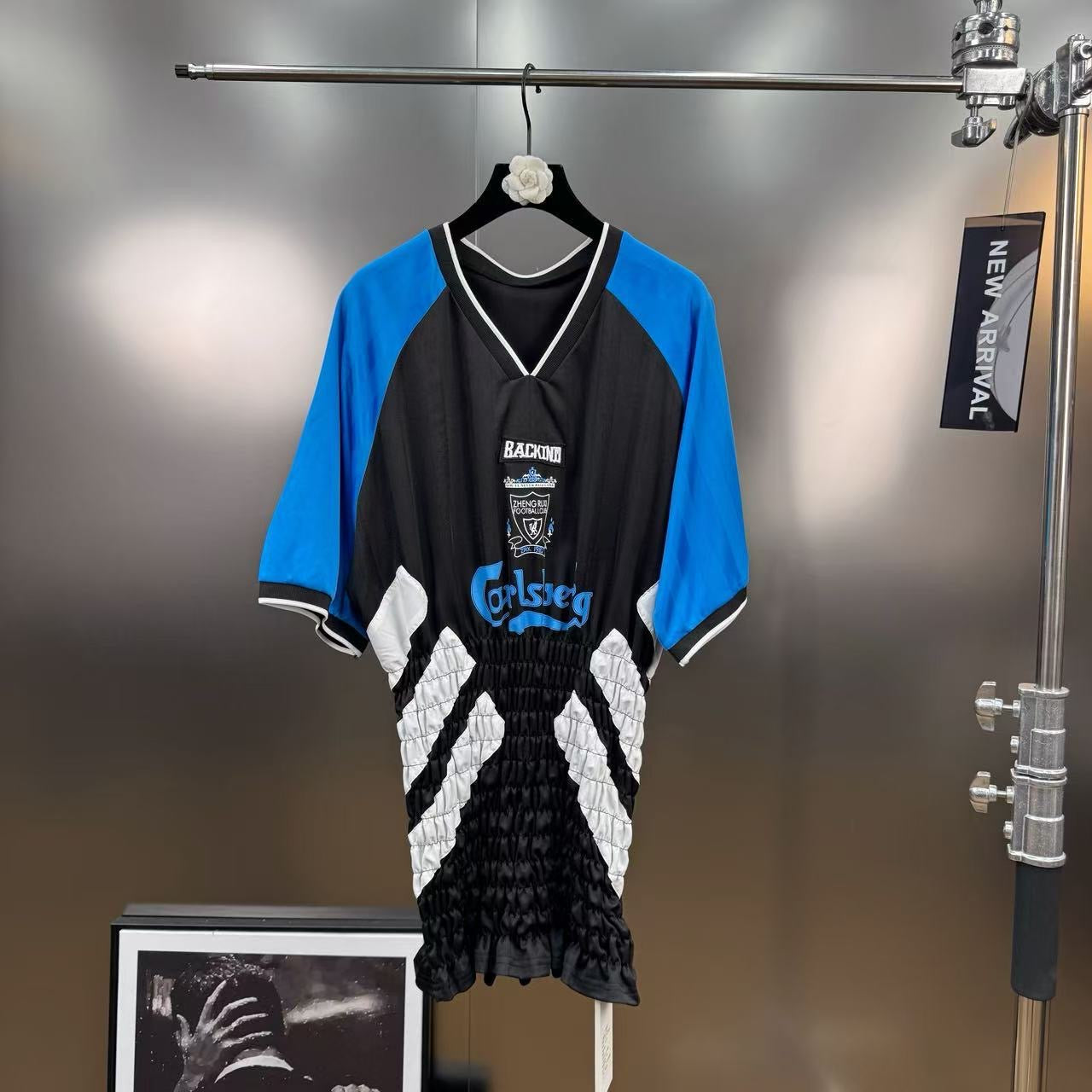 BACKINDI Smocked Panel Football-Inspired Jersey Top – Multi Colors