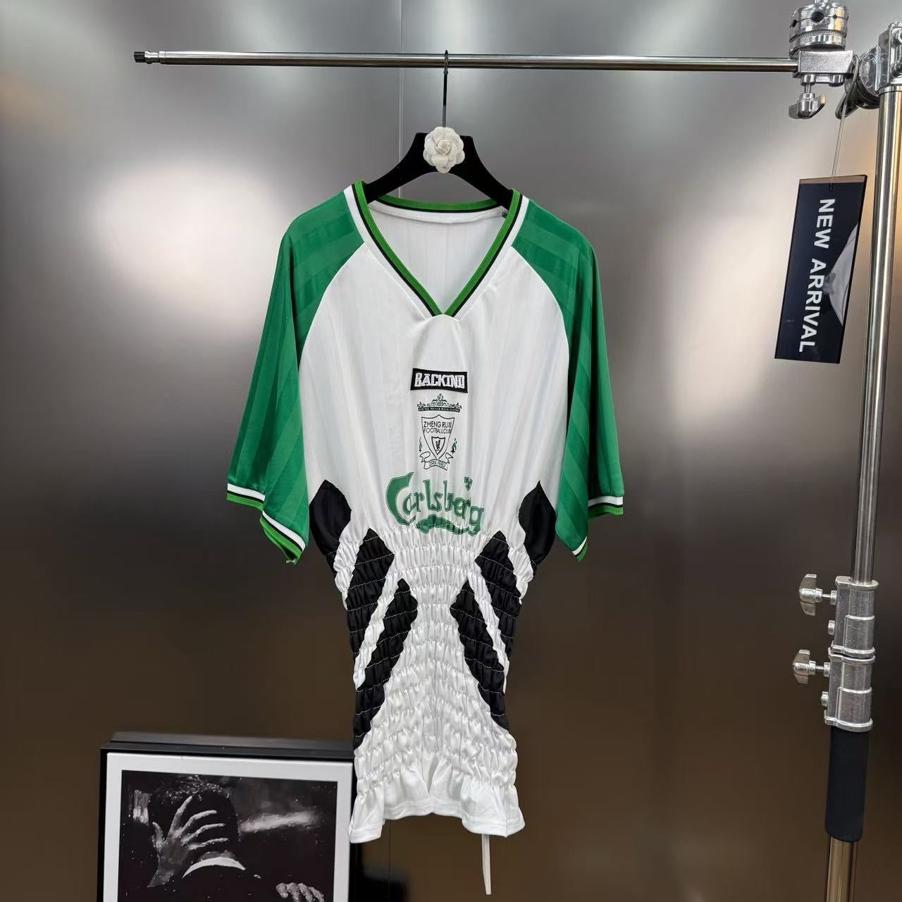 BACKINDI Smocked Panel Football-Inspired Jersey Top – Multi Colors