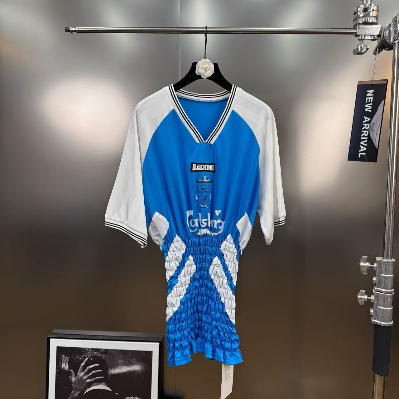 BACKINDI Smocked Panel Football-Inspired Jersey Top – Multi Colors