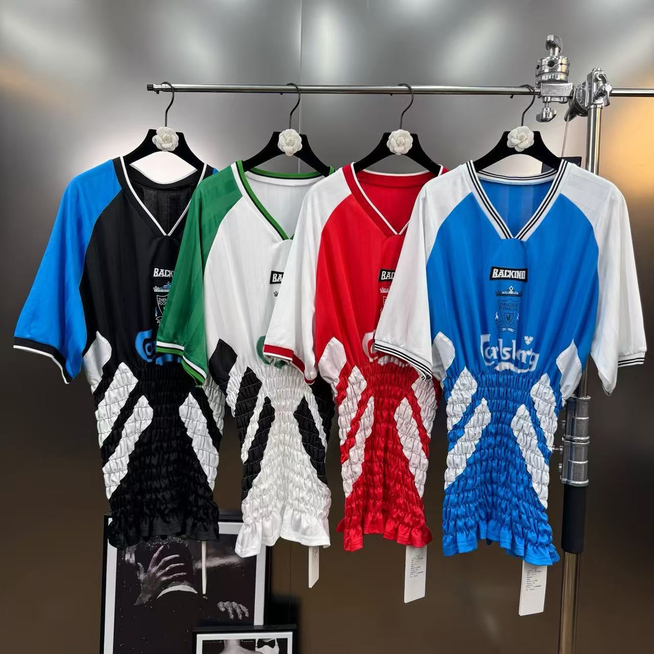 BACKINDI Smocked Panel Football-Inspired Jersey Top – Multi Colors