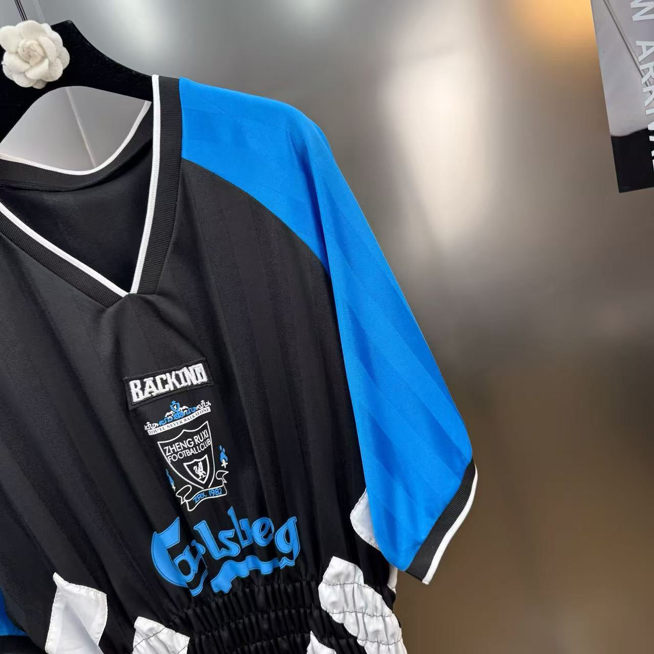 BACKINDI Smocked Panel Football-Inspired Jersey Top – Multi Colors
