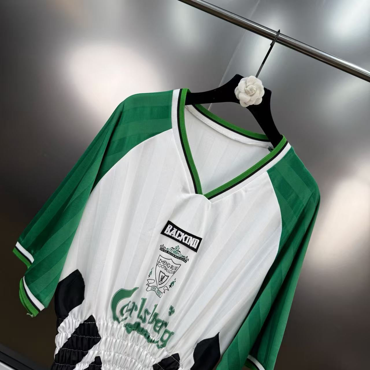 BACKINDI Smocked Panel Football-Inspired Jersey Top – Multi Colors