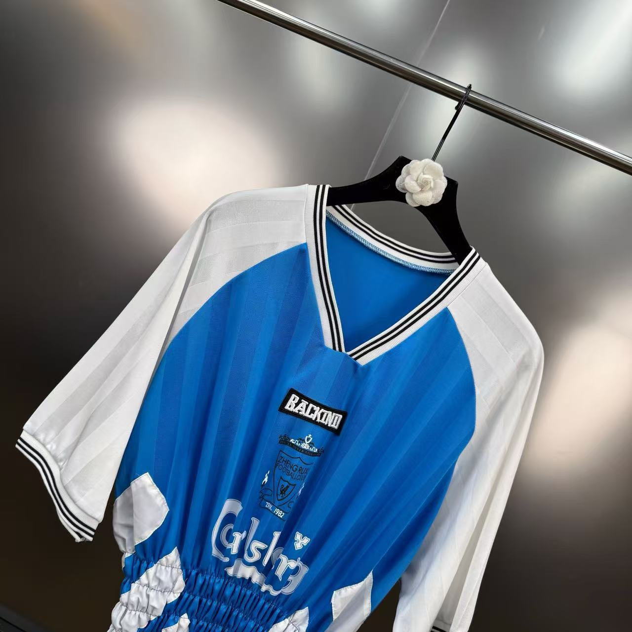 BACKINDI Smocked Panel Football-Inspired Jersey Top – Multi Colors