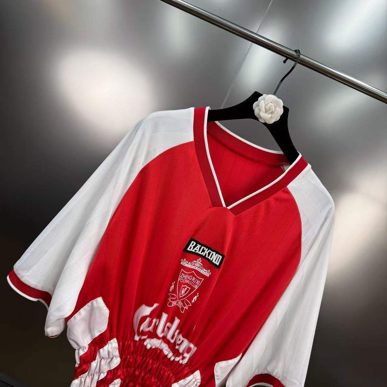 BACKINDI Smocked Panel Football-Inspired Jersey Top – Multi Colors