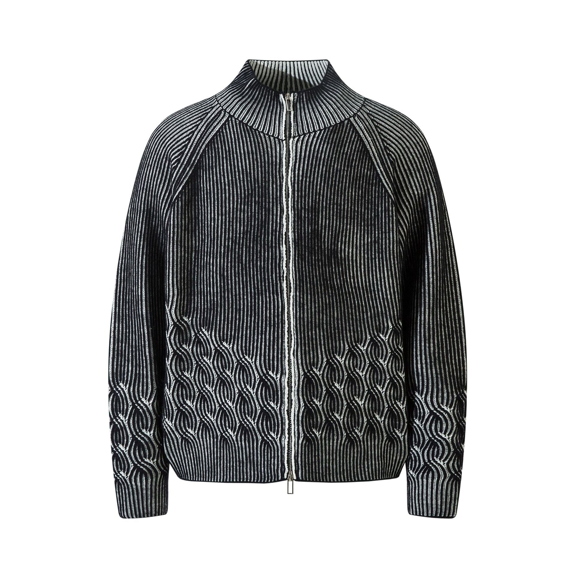 3D Ripple Cable Zip Cardigan – Grey / Charcoal