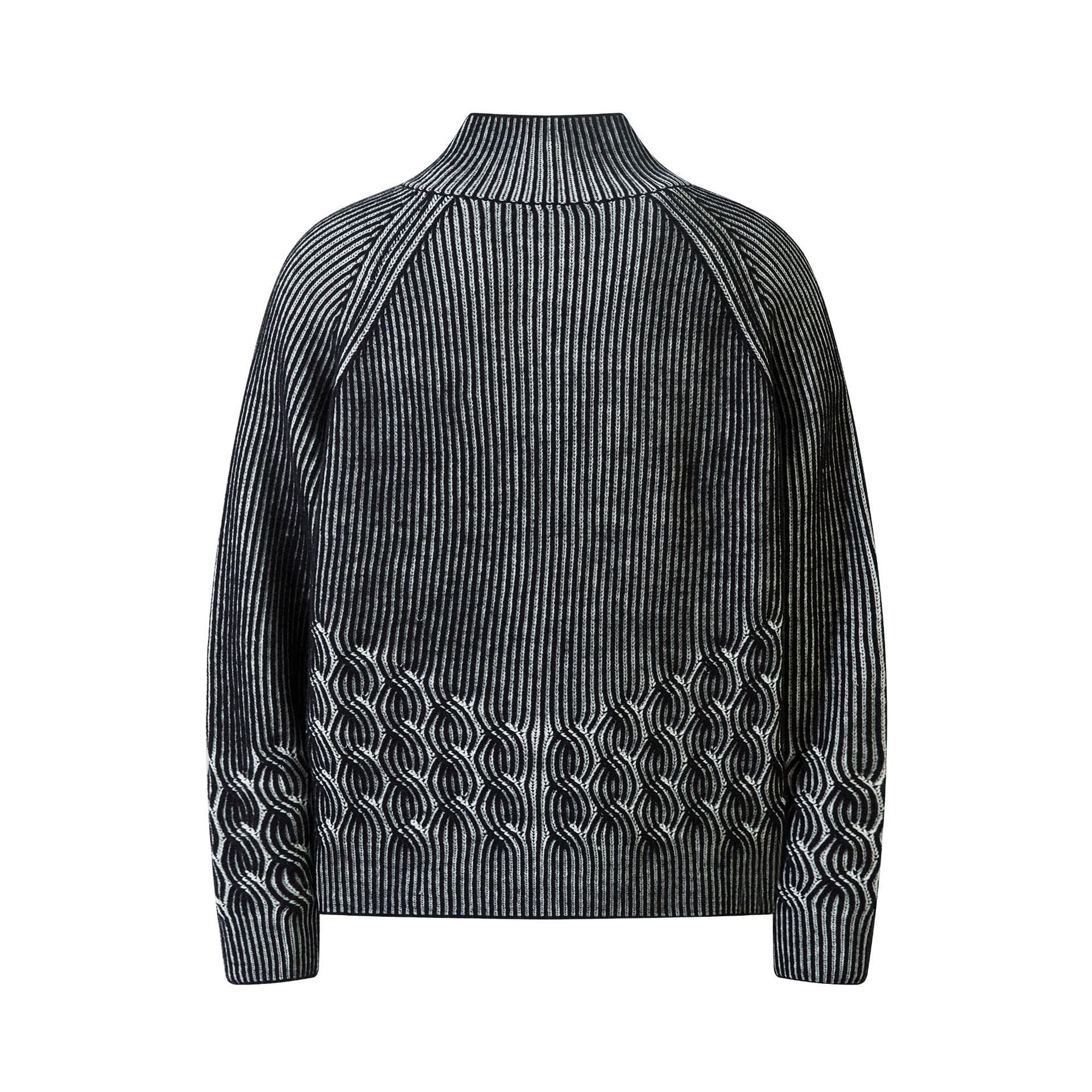 3D Ripple Cable Zip Cardigan – Grey / Charcoal