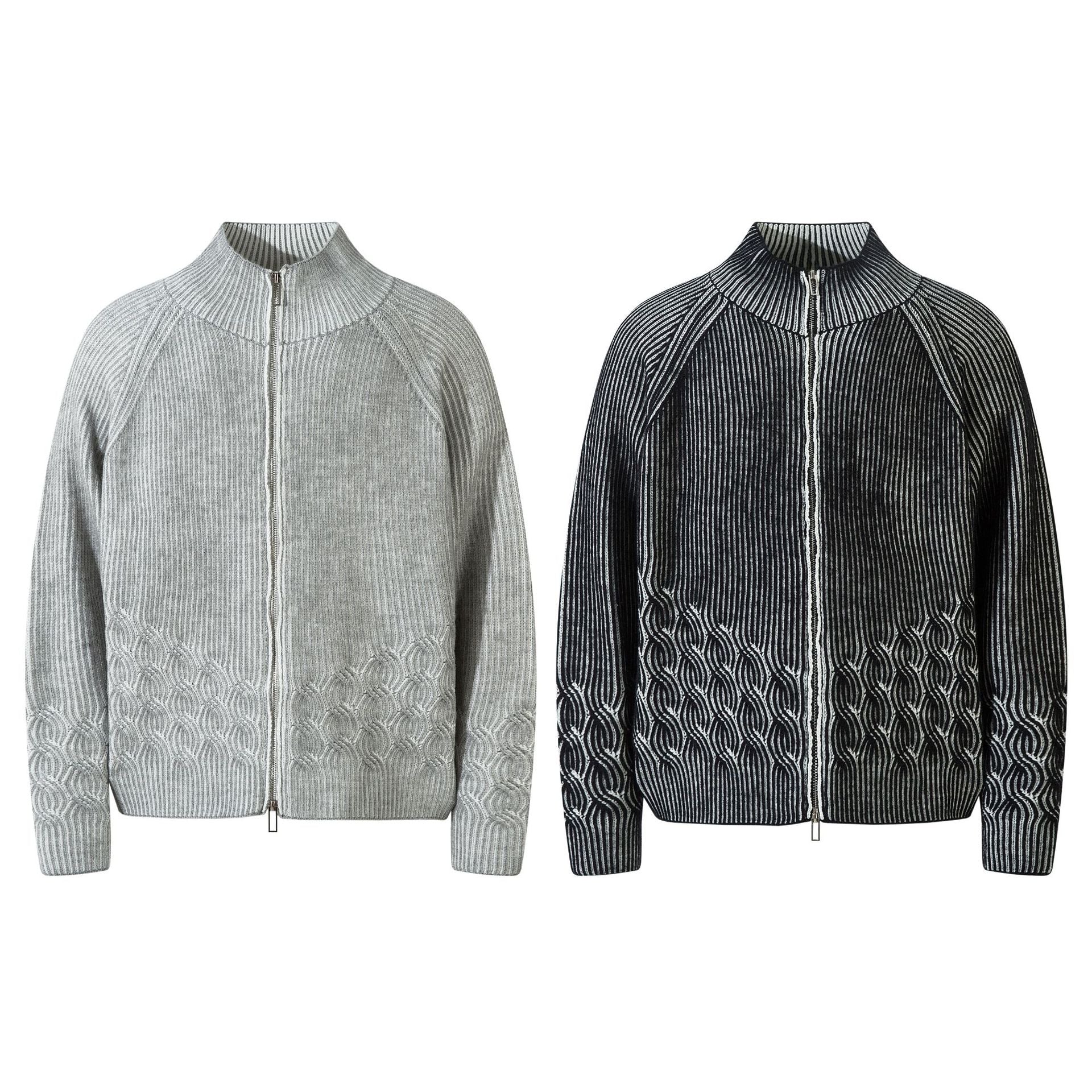 3D Ripple Cable Zip Cardigan – Grey / Charcoal