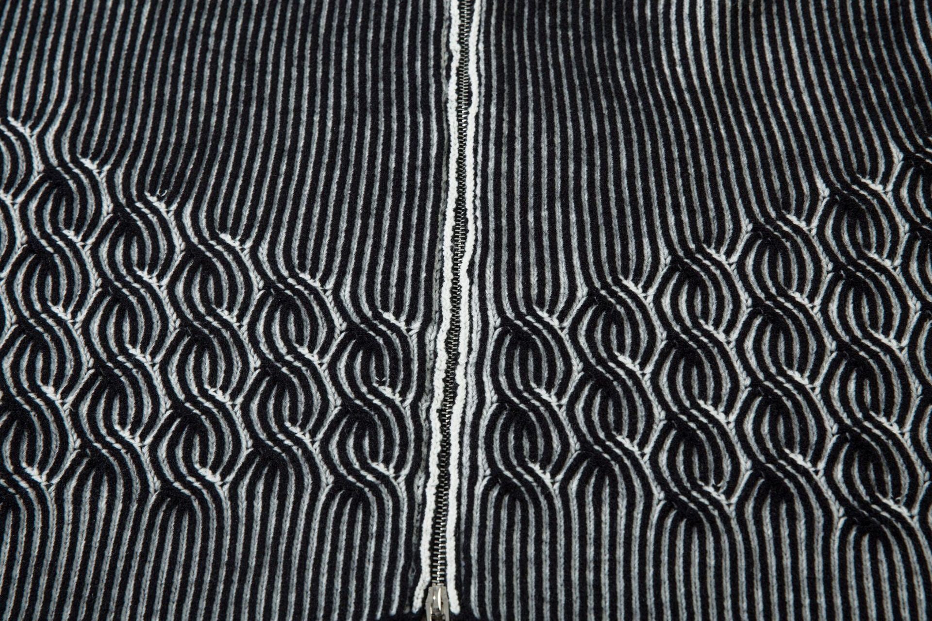3D Ripple Cable Zip Cardigan – Grey / Charcoal