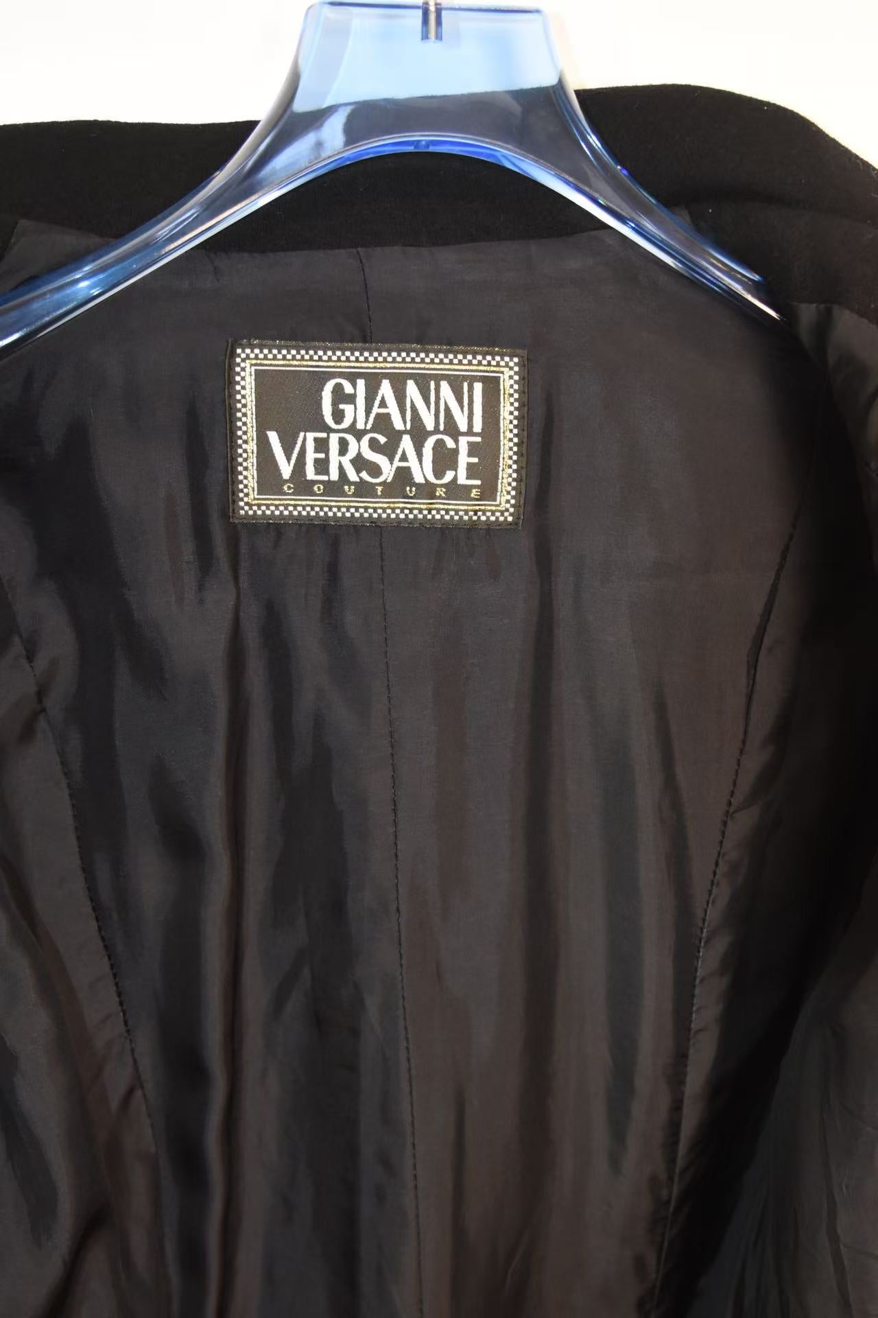 Gianni Versace Couture Vintage Black Wool Coat with Structured Collar & Full Button Front (Rare 90s Archive Piece)
