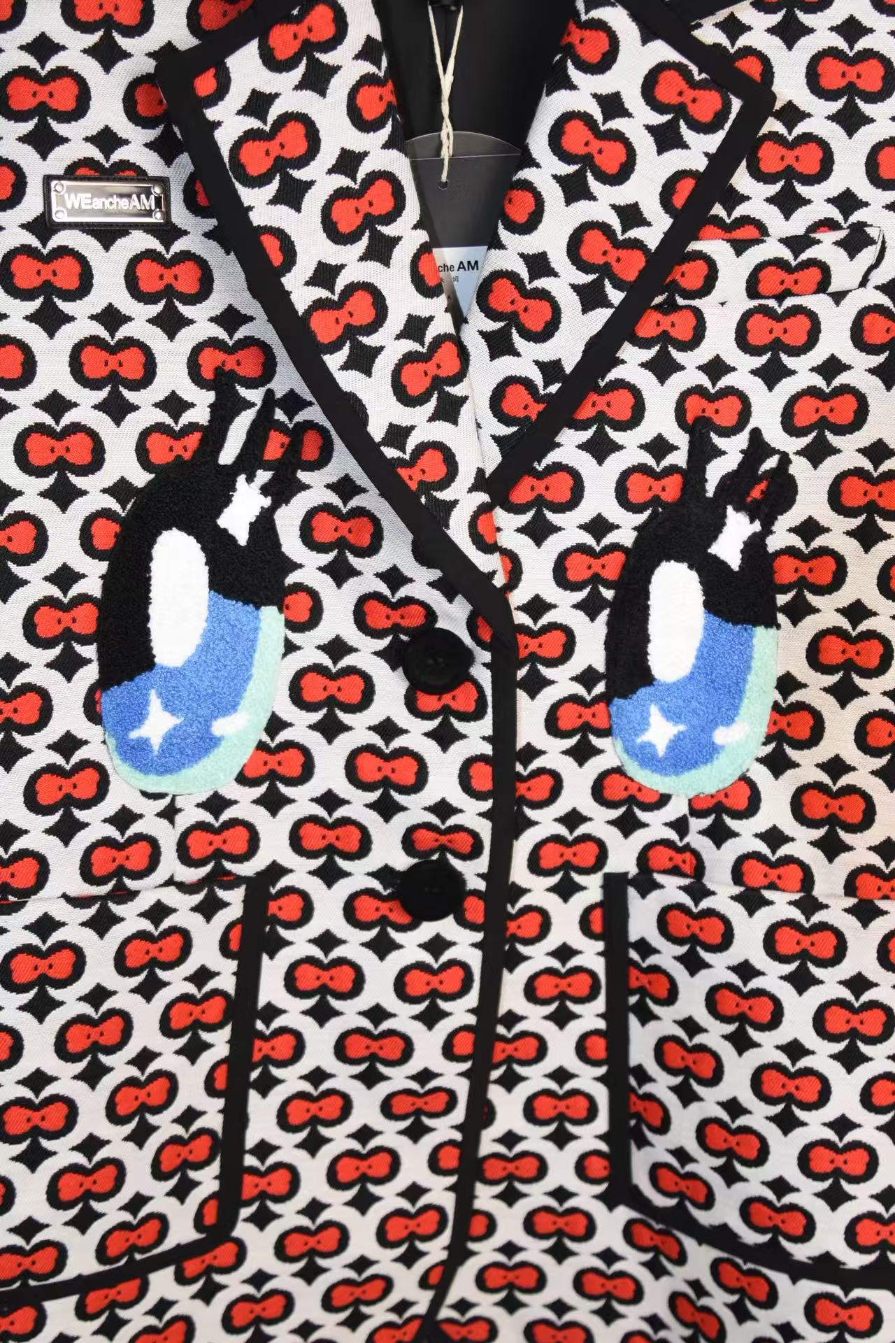 WE ANCHE AM “Build The Moon” Cartoon Eyes Embroidered Blazer – Graphic Pop Art Statement Jacket