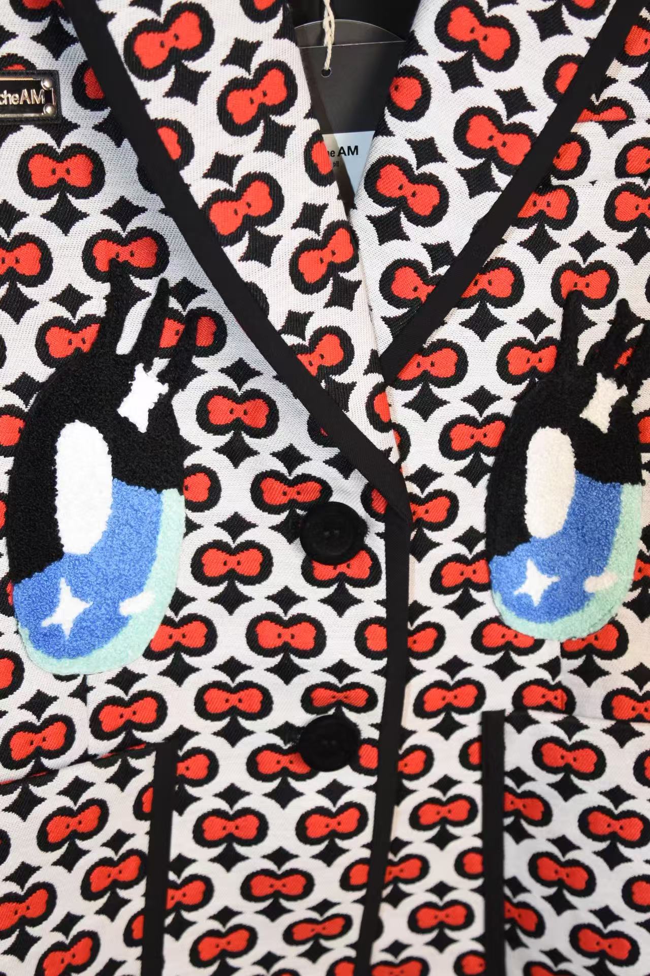 WE ANCHE AM “Build The Moon” Cartoon Eyes Embroidered Blazer – Graphic Pop Art Statement Jacket