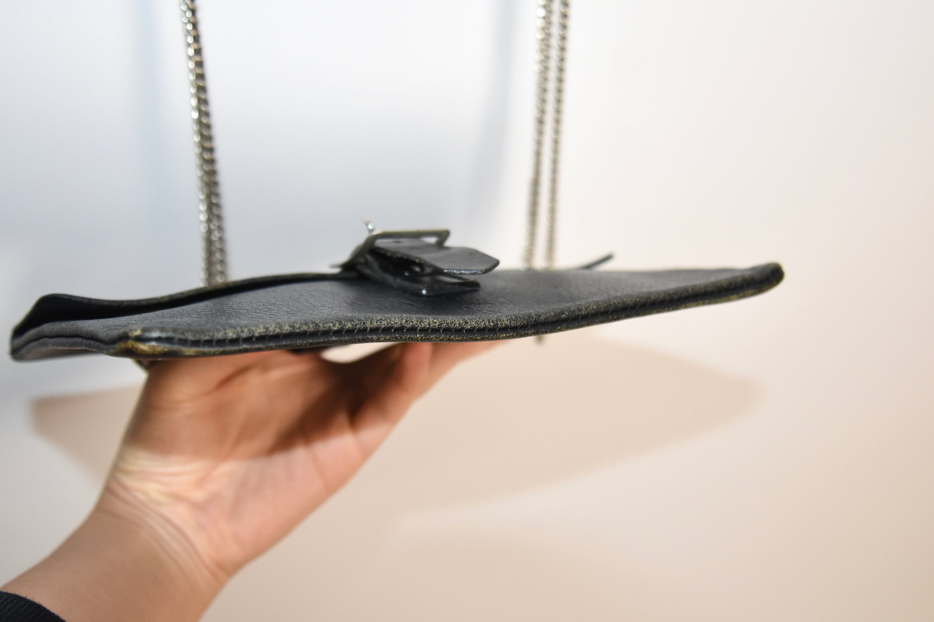 Comme des Garçons Black Leather Chain Buckle Shoulder Bag