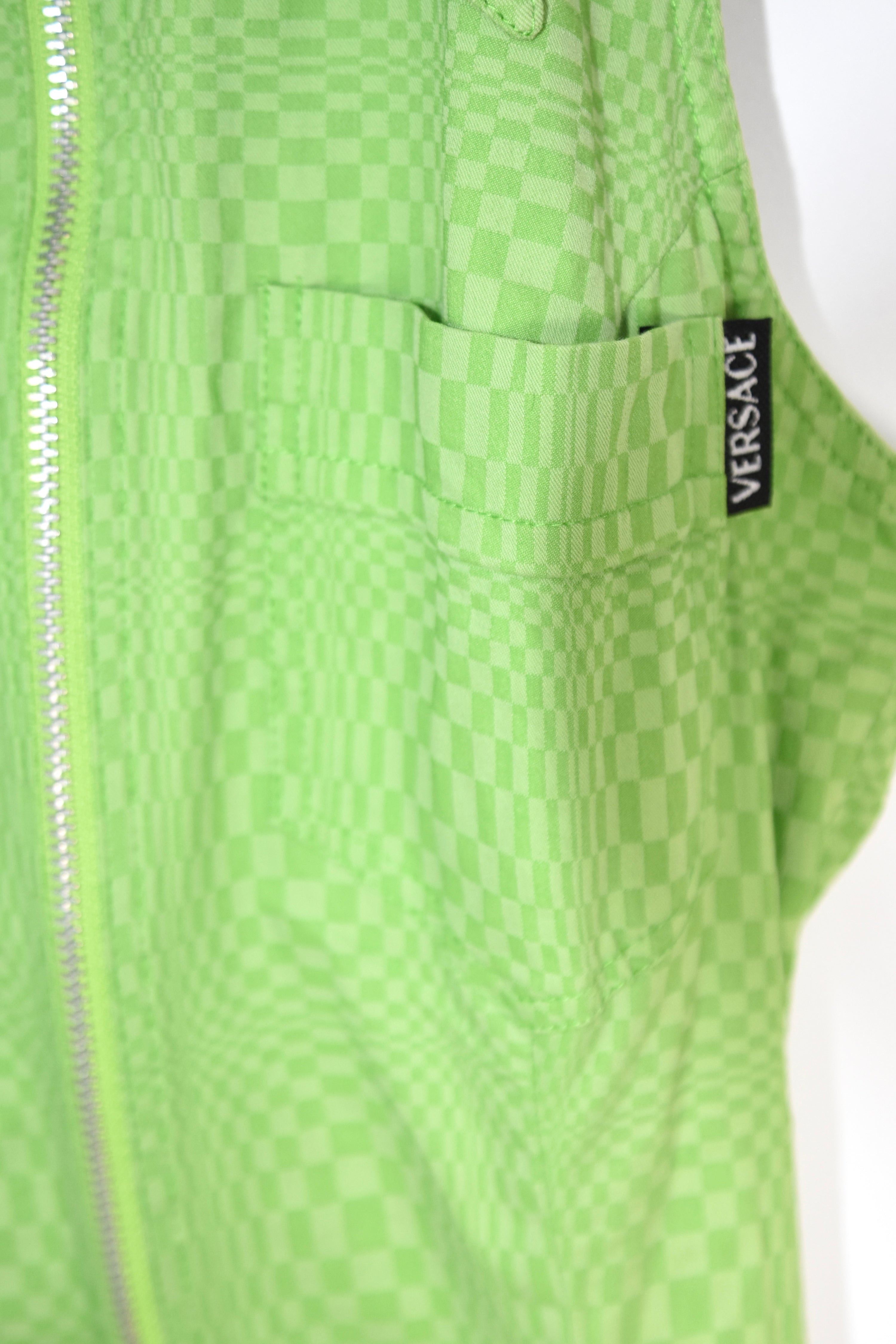 Versace Jeans Couture Green Checkered Zip-Up Sleeveless Mini Dress – Y2K Vintage Italy
