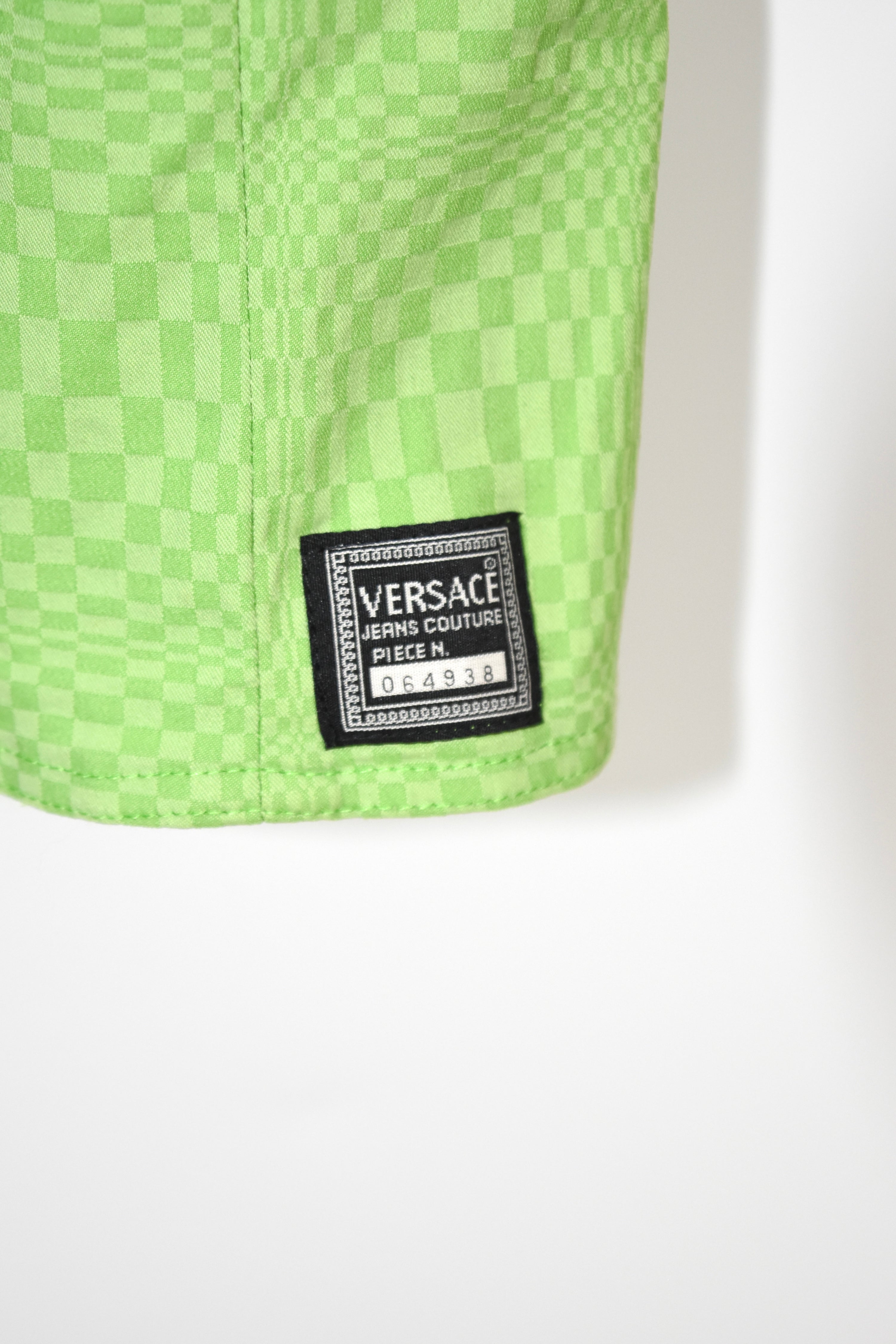 Versace Jeans Couture Green Checkered Zip-Up Sleeveless Mini Dress – Y2K Vintage Italy