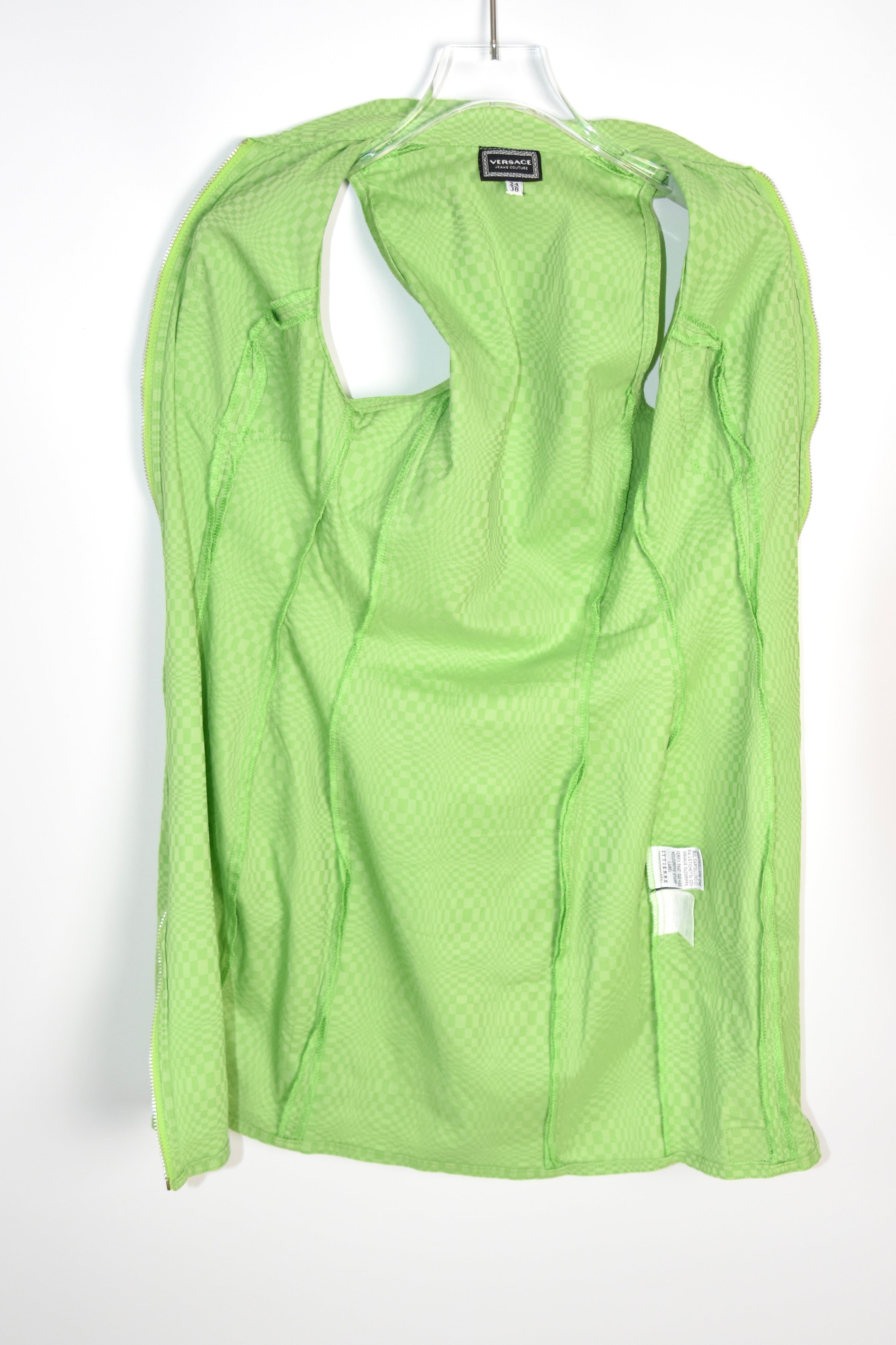 Versace Jeans Couture Green Checkered Zip-Up Sleeveless Mini Dress – Y2K Vintage Italy