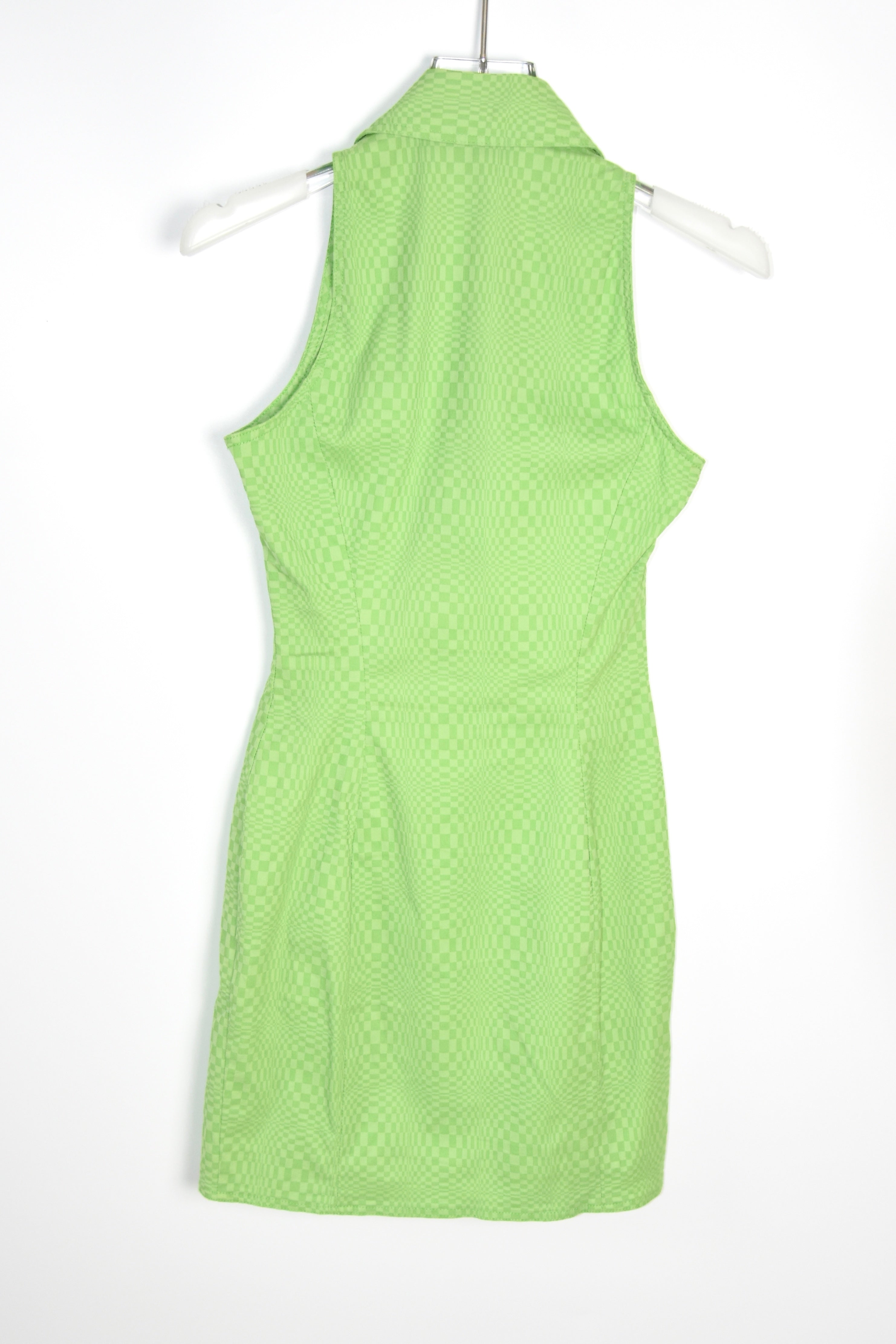 Versace Jeans Couture Green Checkered Zip-Up Sleeveless Mini Dress – Y2K Vintage Italy