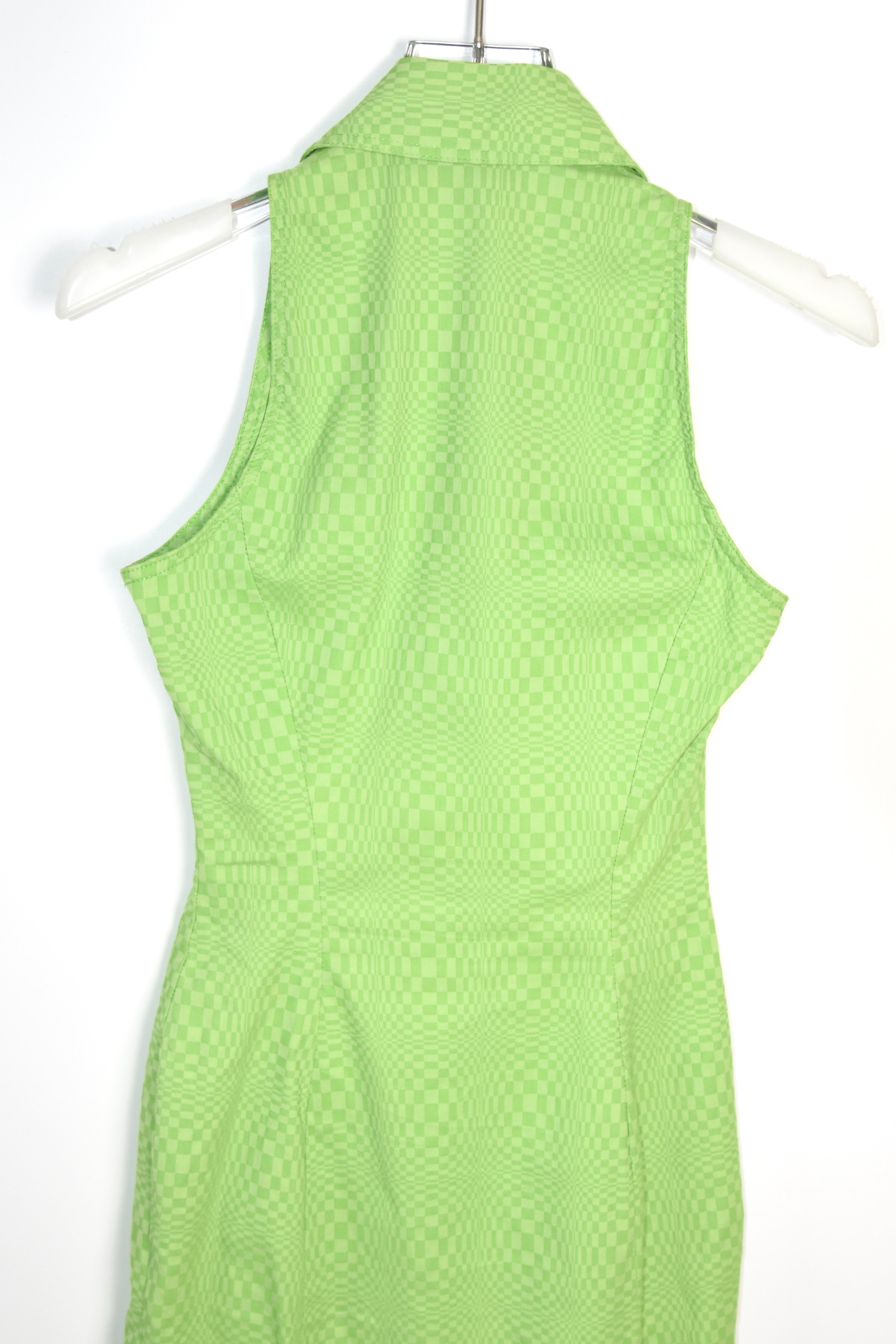Versace Jeans Couture Green Checkered Zip-Up Sleeveless Mini Dress – Y2K Vintage Italy