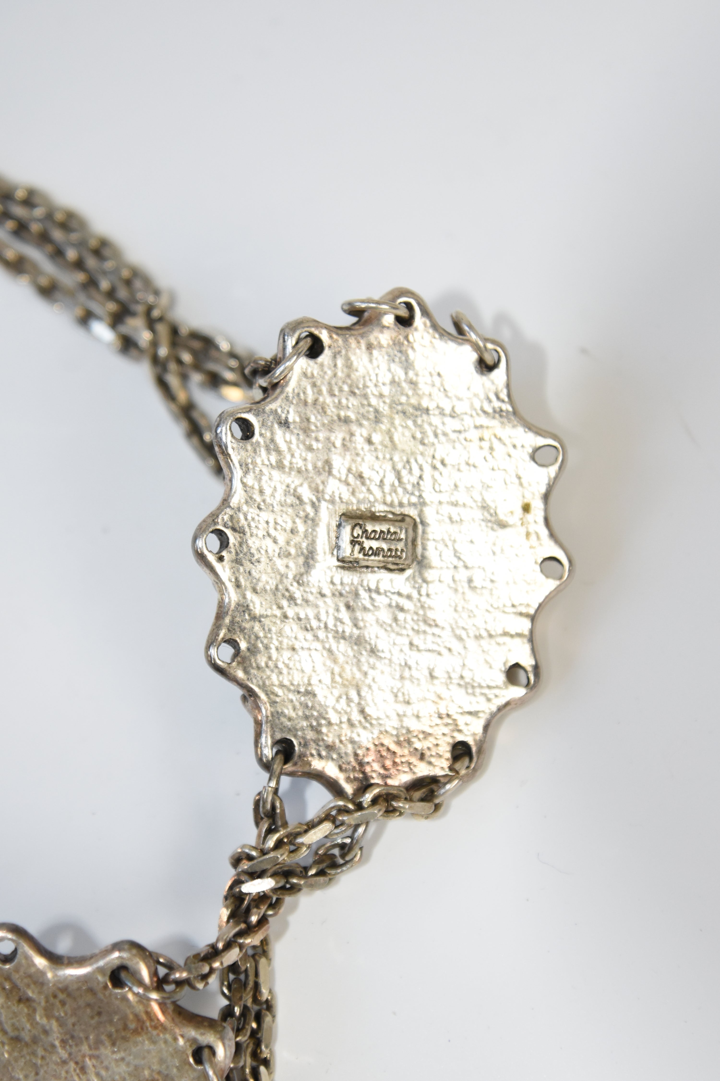 Chantal Thomass Vintage Triple Medallion Shell Necklace with Layered Chains & Dangle Drops (Rare Archive Jewelry)