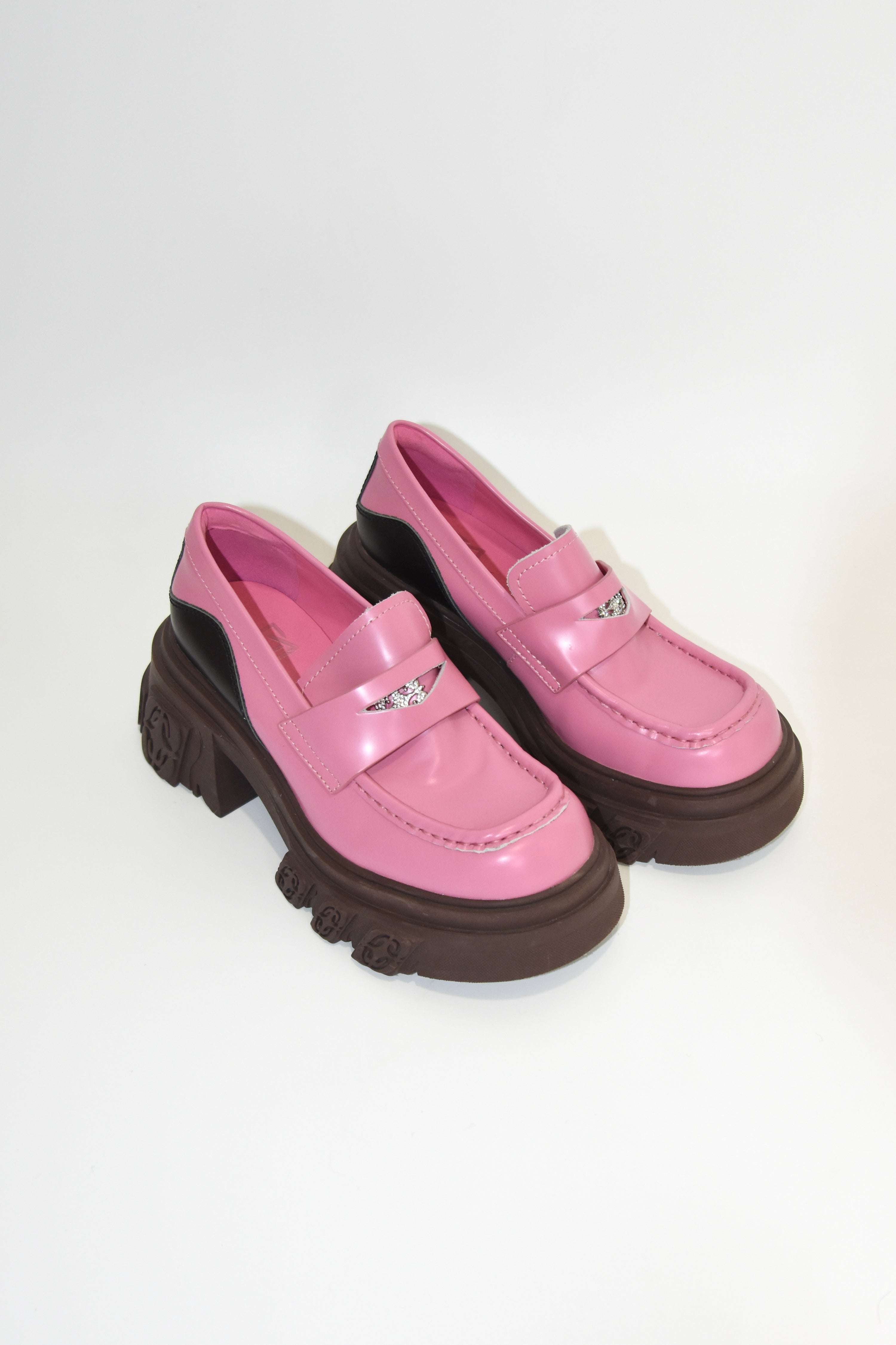 DIBO MANNER Pink Platform Loafers – Chunky Sole Statement Shoes